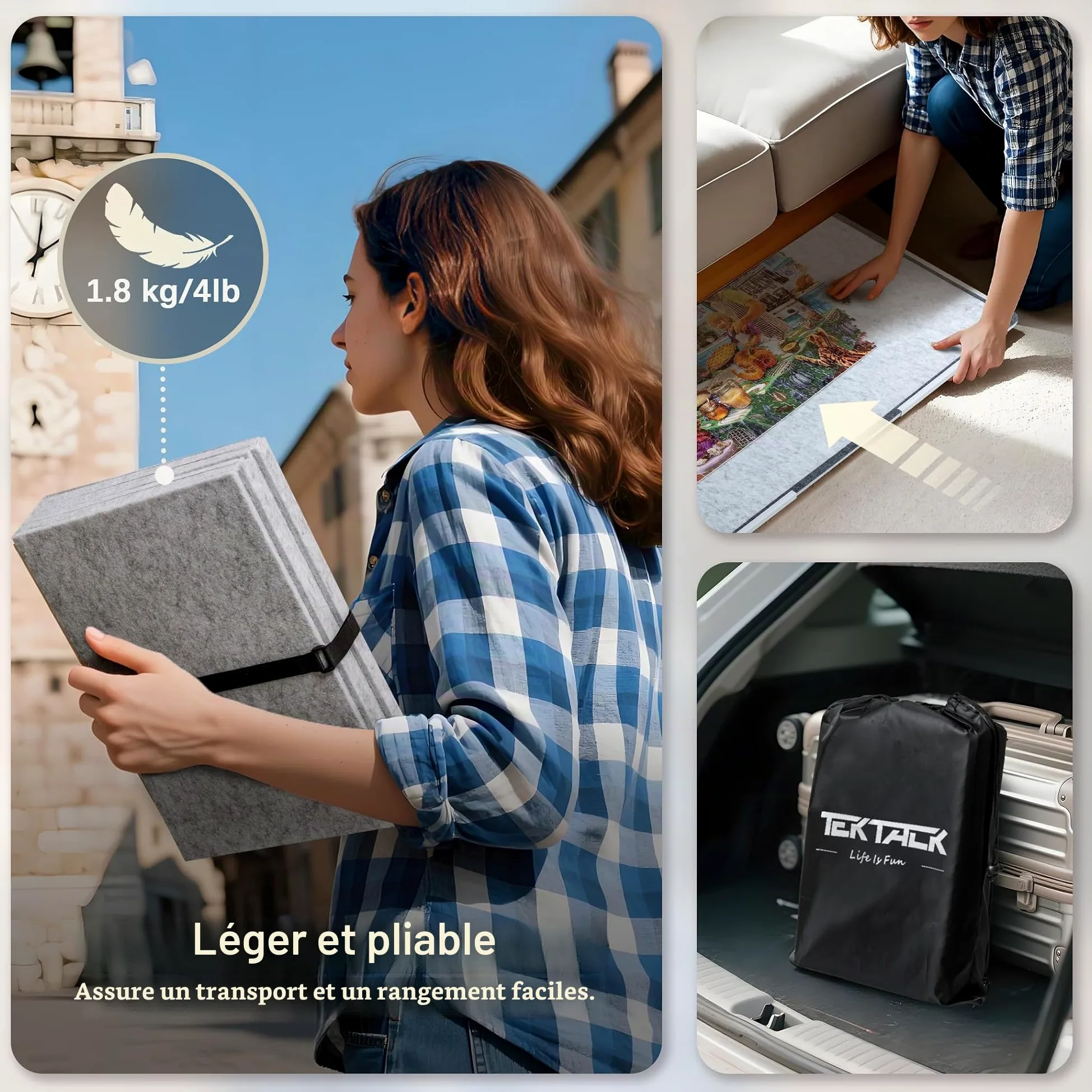 Tektalk Planche à Puzzle Pliable de 2 000 pièces en Feutre, Puzzle Jigsaw avancé pour Adultes, avec 6 Plateaux de tri colorés et Housse de Rangement en Feutre