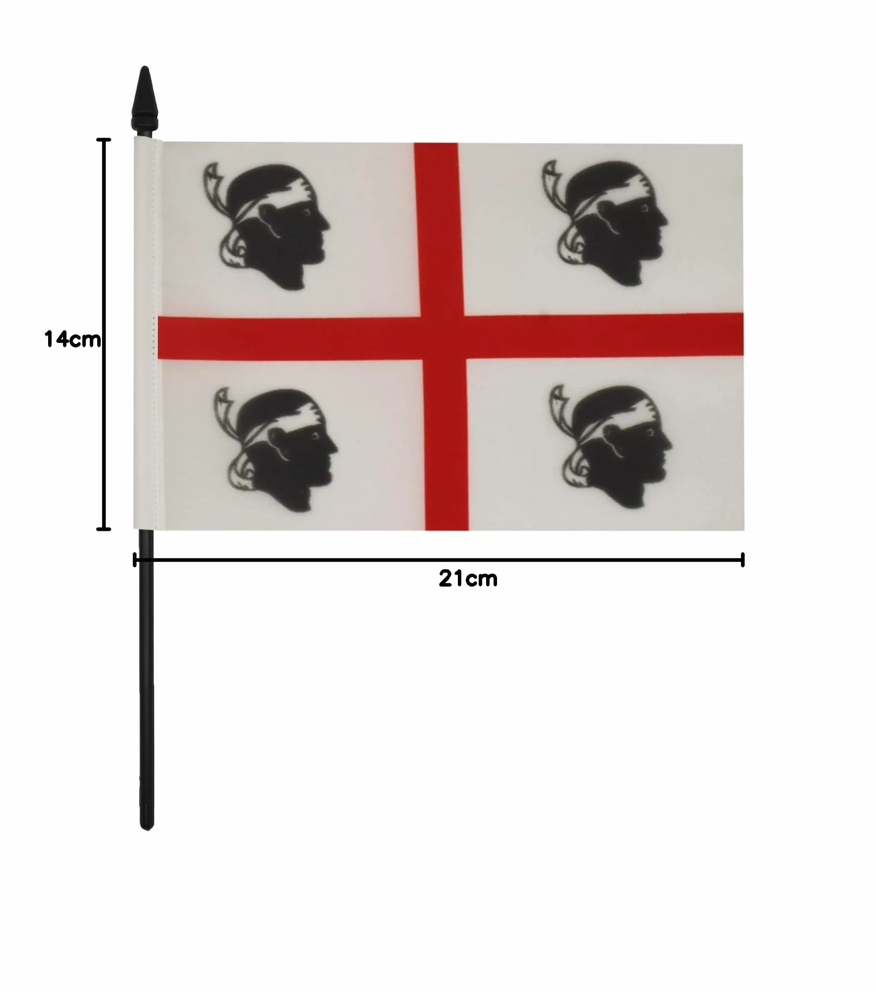 Drapeau De Table Sardaigne 21x14 cm - Petit Drapeau Sarde De Bureau 100% Polyester Avec Hampe 25cm