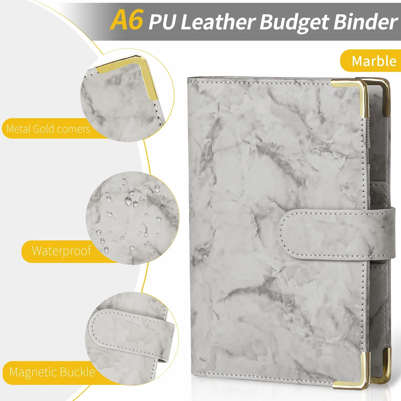 Classeur Budget A6 PU Cuir Carnet avec Pochette Dépenses Organisateur Gris