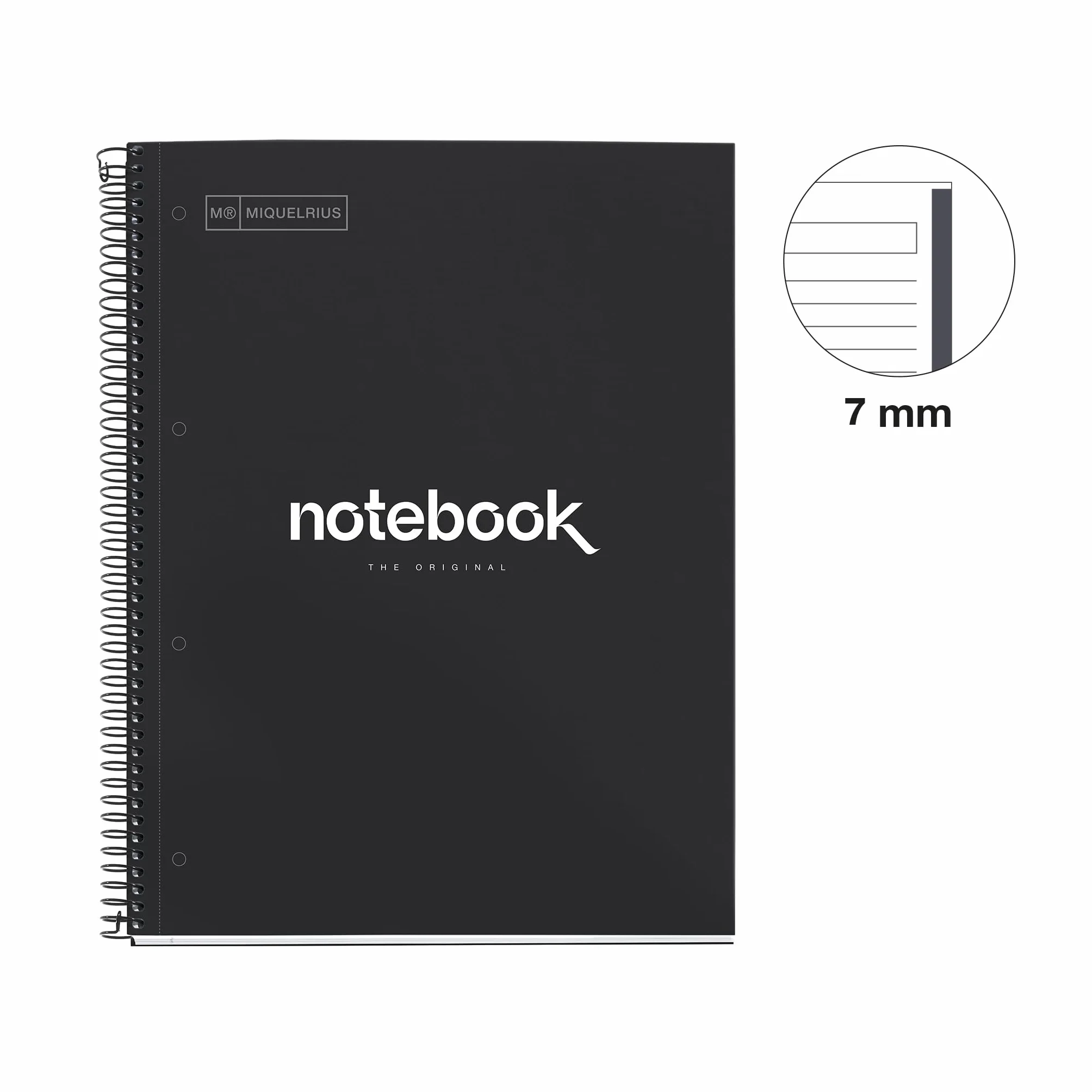 Miquelrius Cahier A4 ligné 7 mm Emotions 80 feuilles 90 g/m² spirale microperforée couverture extra rigide noir