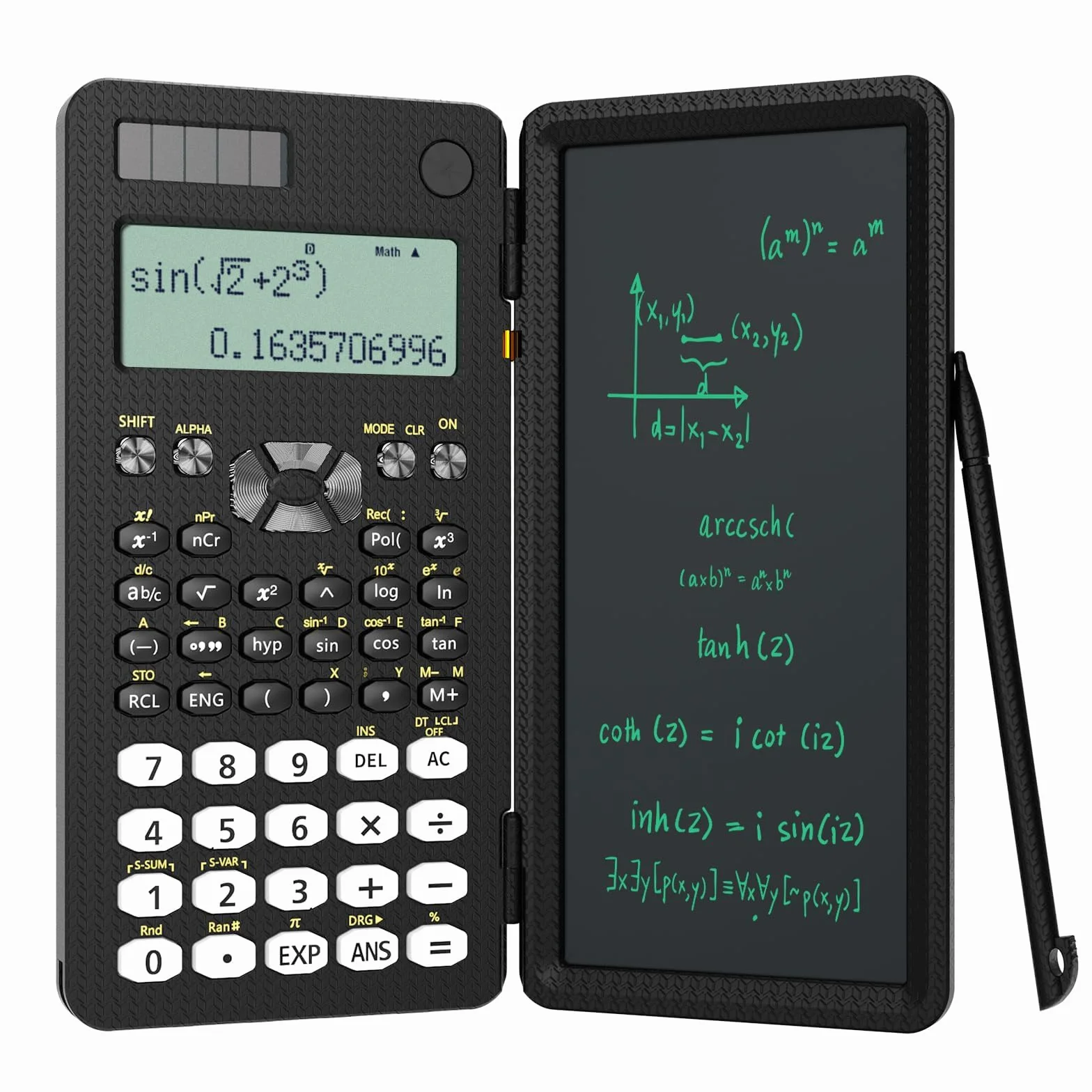 Calculatrice scientifique ROATEE 82MS Plus avec tablette d'écriture LCD effaçable, double alimentation solaire et batterie