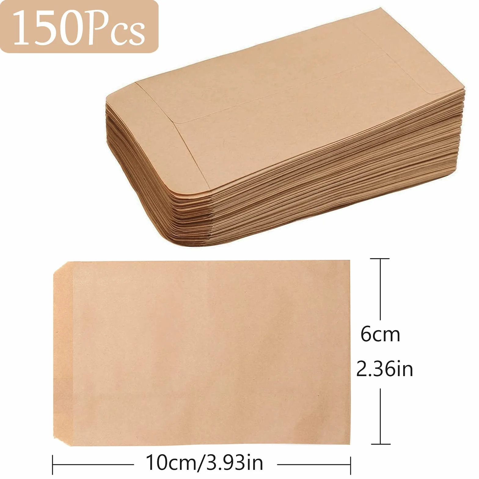 VEGCOO Lot de 150 mini sacs en papier kraft 10x6 cm avec ruban adhésif double