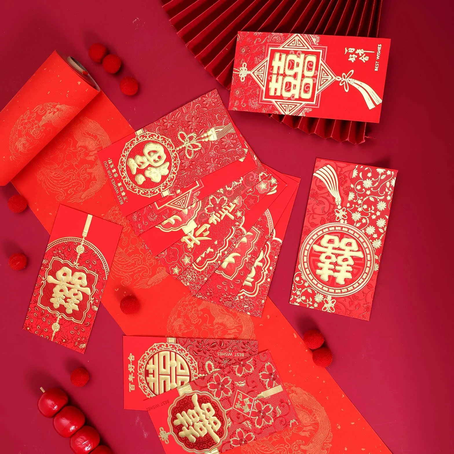 Enveloppes Rouges du Nouvel An Chinoises Porte-bonheur Lot de 36 pour Mariage Fête du Printemps