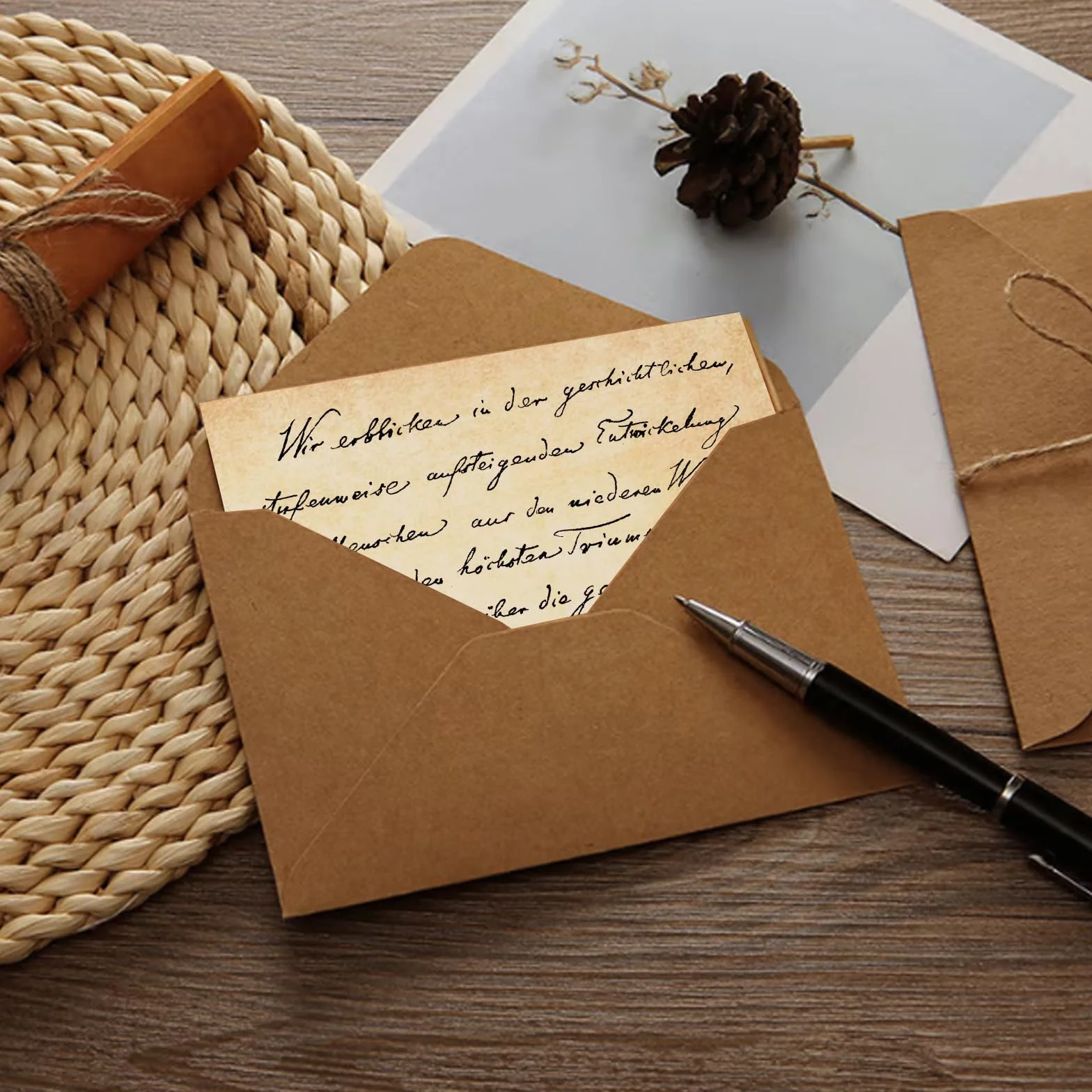 Vintage Papier à Lettre avec Enveloppes 65 Pièces: 20 Enveloppes Kraft, 25 Papiers, 20 Autocollants Sceau de Cire pour Mariage Anniversaire