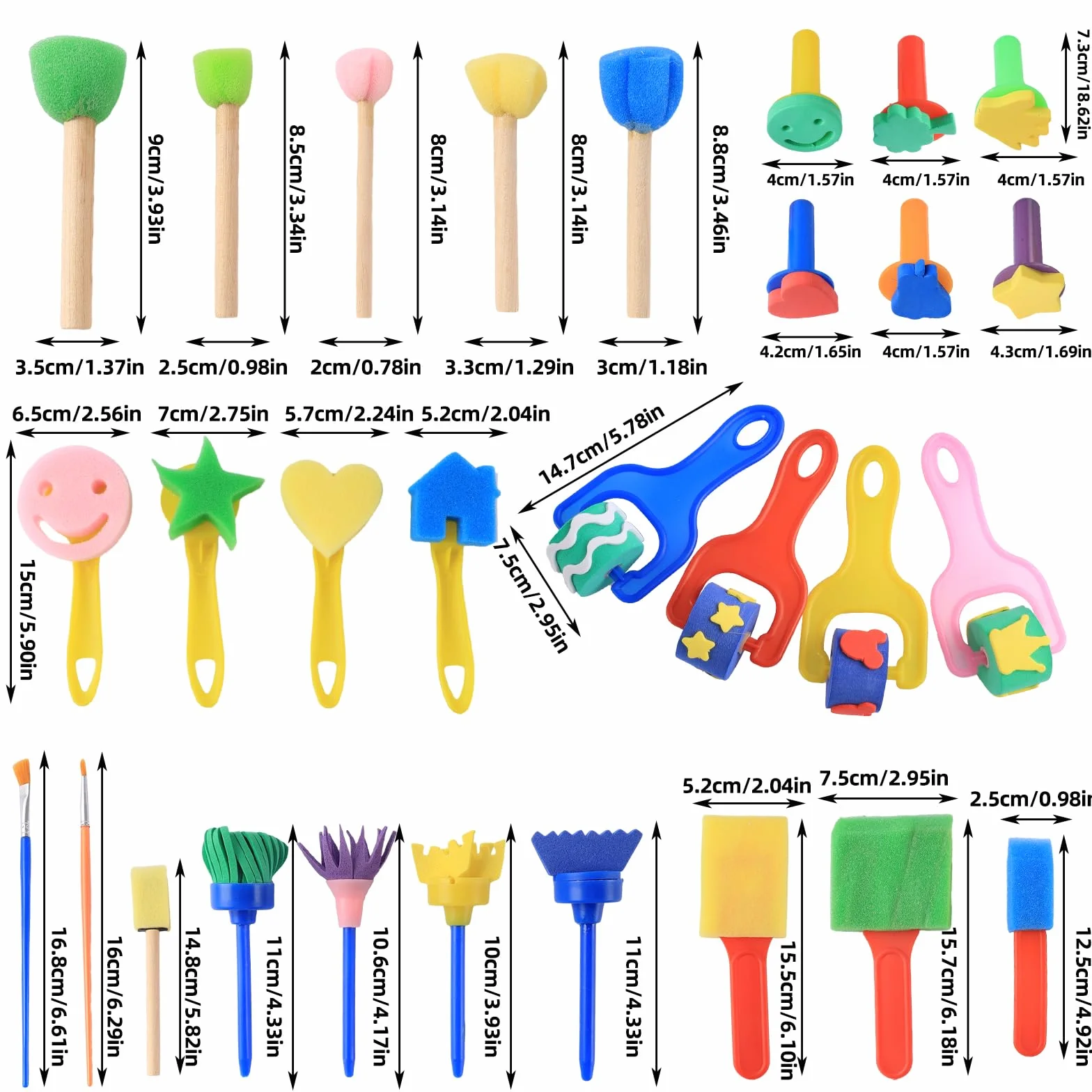 Kit Pinceau Éponge Réutilisable 30 Pièces, Brosse Peinture Enfant, Outils DIY