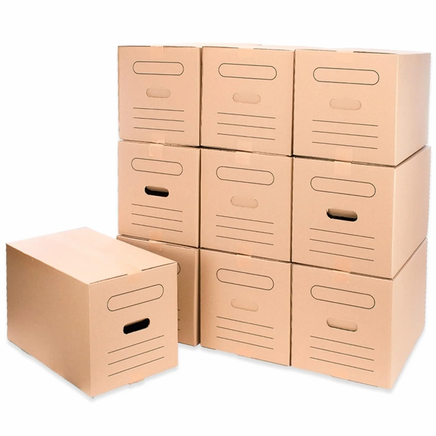 ONLY BOXES Lot de 10 boîtes en carton pour déménagement avec poignées 50 x 30 x 30 cm Canal double