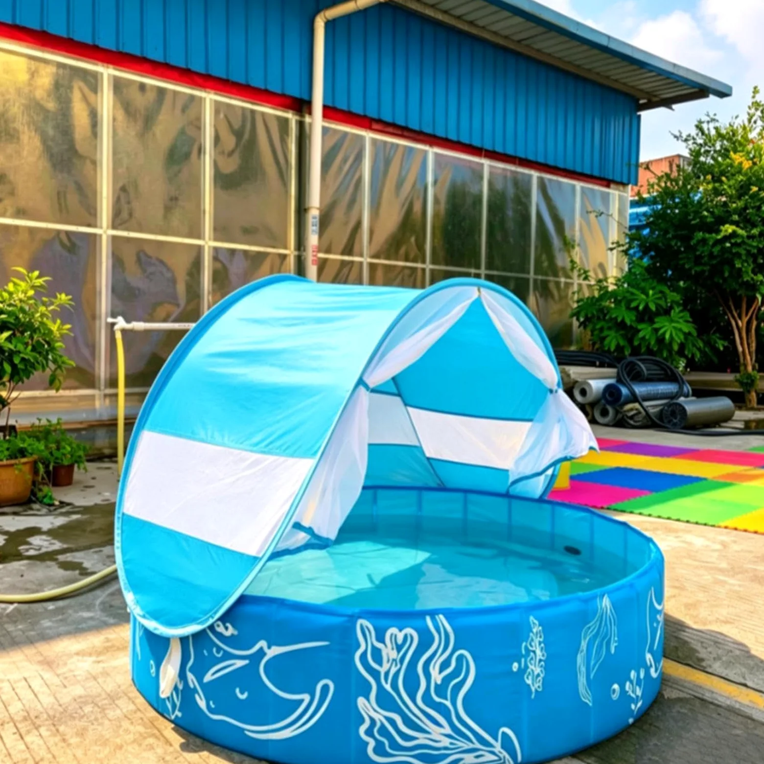 Piscines pour Avec Auvent, Filet Inclus, Jouet Pliable Non Gonflable Pour | Piscine De Jardin 120 X 30 Cm Pour L'Extérieur, L'Été, Le Patio, Le Parc, La Plage Et Les Voyages