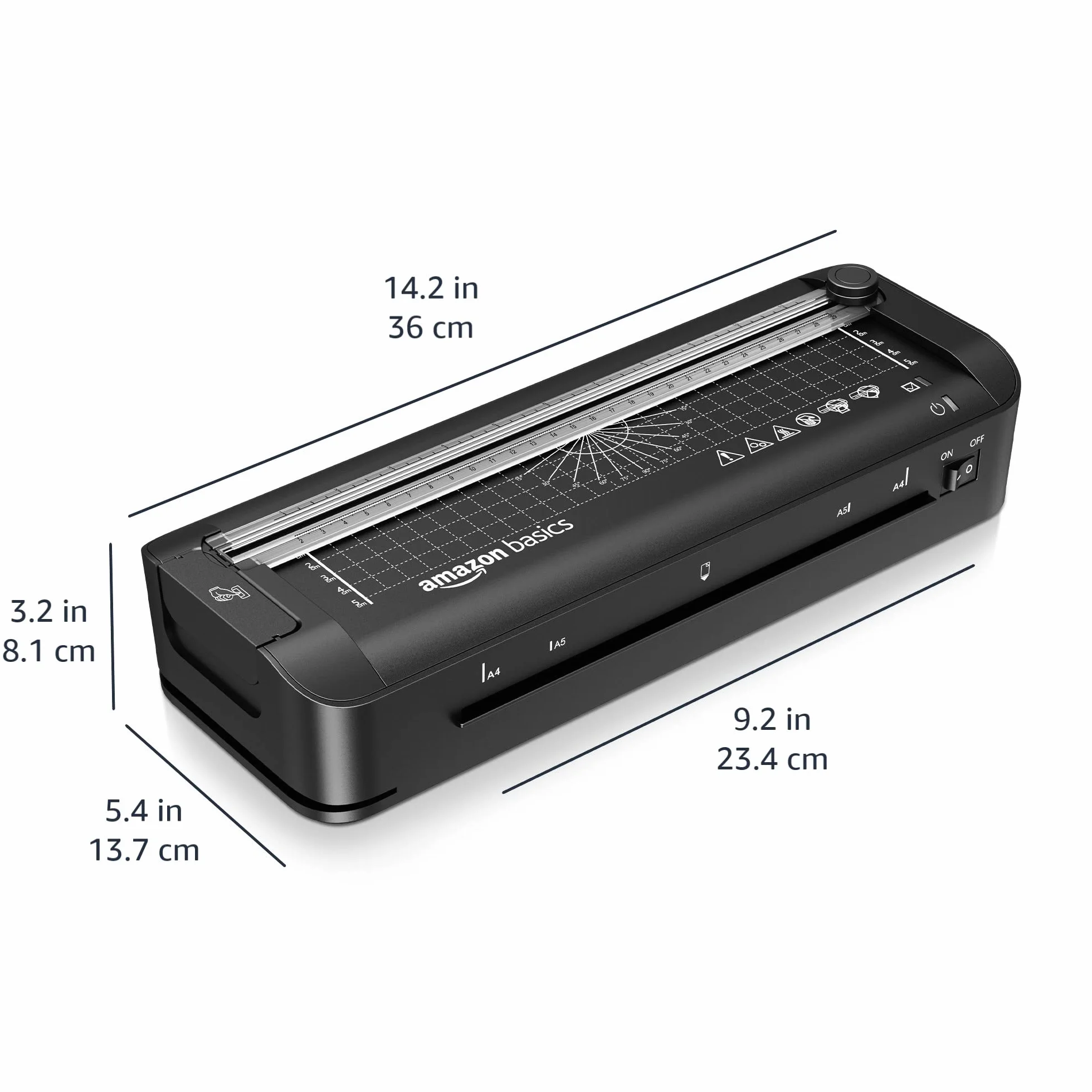 Amazon Basics Plastifieuse thermique A4 3 en 1, découpage, perforage, arrondi coins, 10 pochettes, Noir