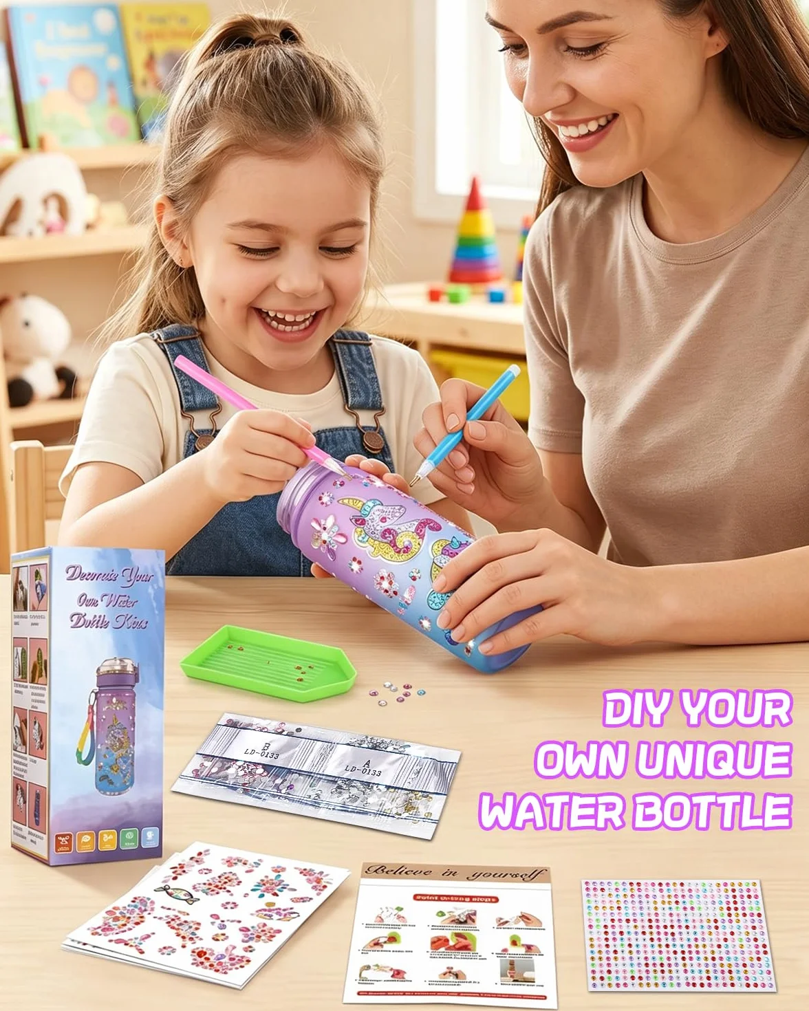 Kit de bricolage gourde licorne avec peinture diamant jouet créatif 5-10 ans
