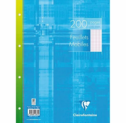 CLAIREFONTAINE Lot de 3 Paquets 100 Feuillets mobiles 24x32 200 pages séyès