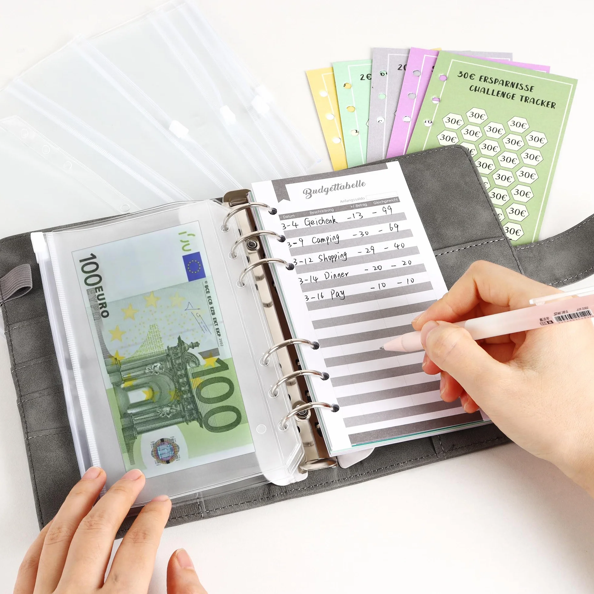 Planificateur Budget en Cuir A6 avec 10 Enveloppes et 24 Feuilles, Carnet Budget pour Maison, Bureau