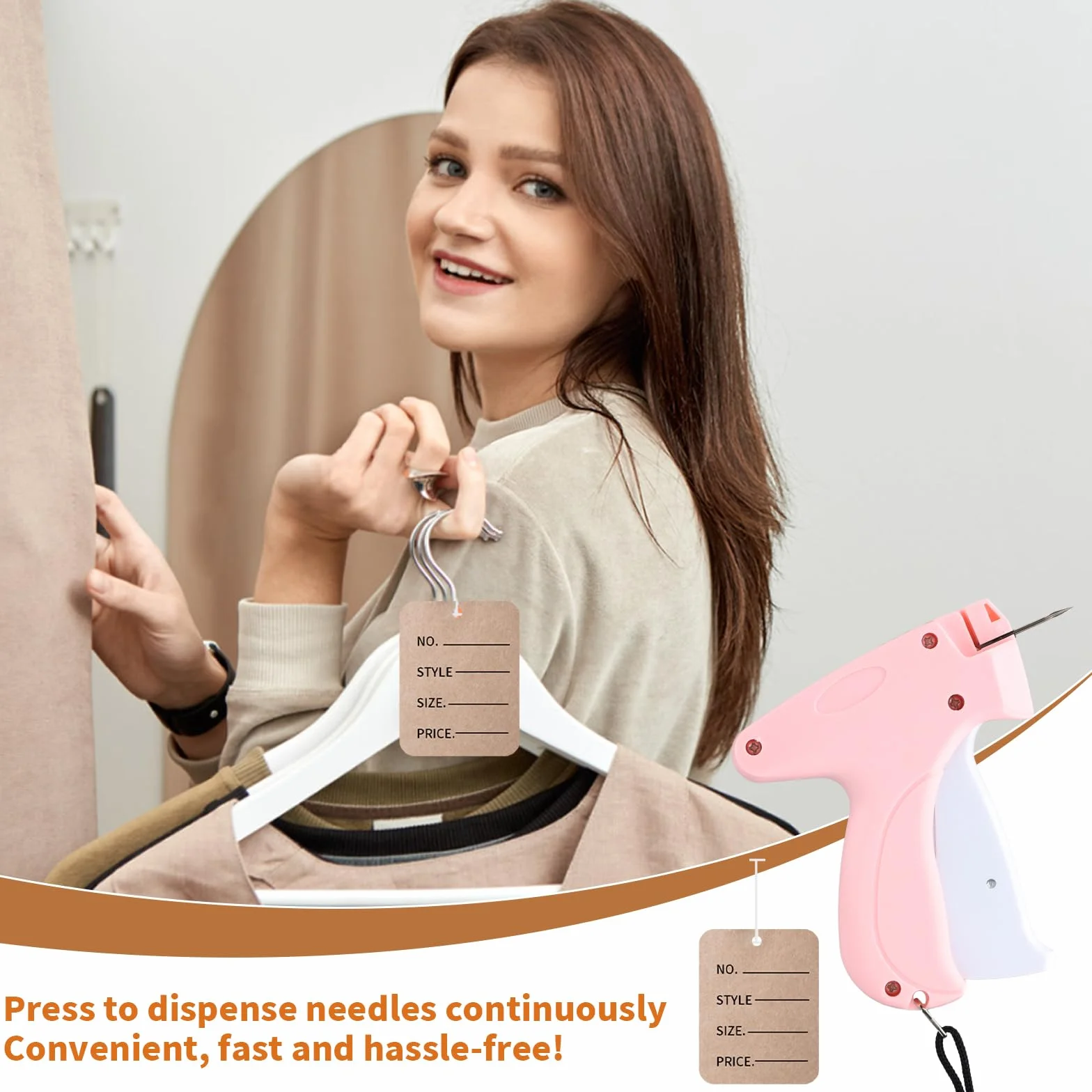 Pistolet à Étiquettes pour Vêtements Rose – Machine à Étiqueter 5 Aiguilles 1100 Épingles