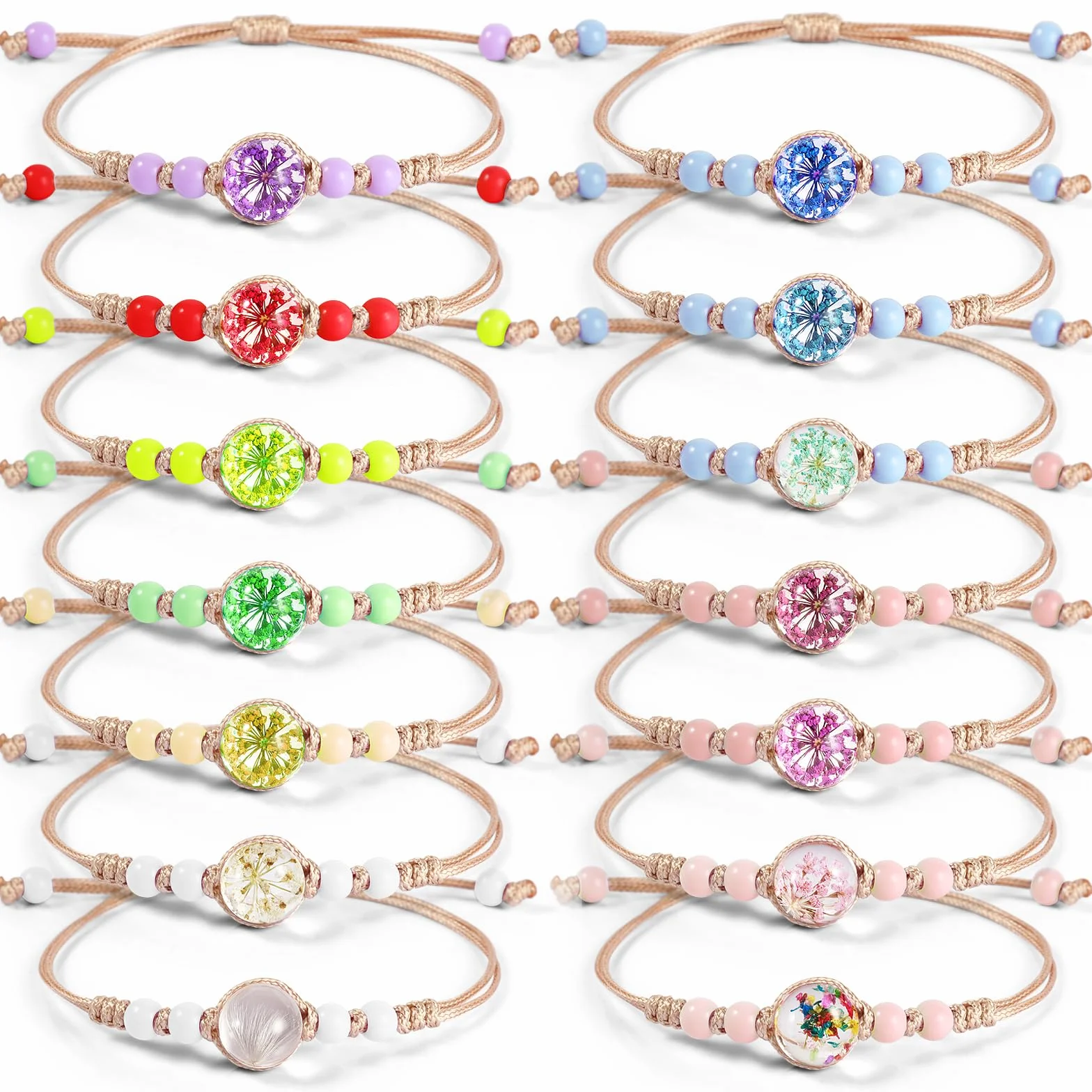 Bracelet Enfant Amitié Fille Ajustable Fleurs Couleurs 14 Pièces