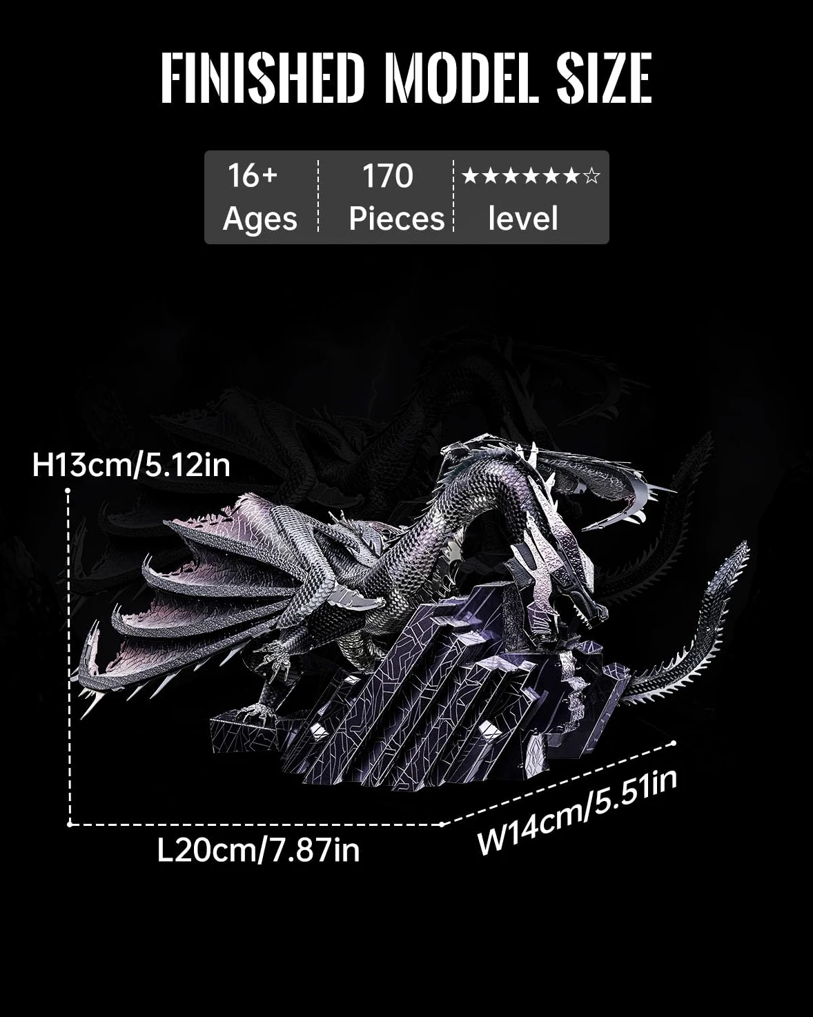 Piececool Casse-tête 3D en métal pour adultes, motif dragon foncé sur les ruines, décoration de bureau, excellent cadeau d'anniversaire et de Nouvel An pour hommes et adolescents de 16 ans et plus