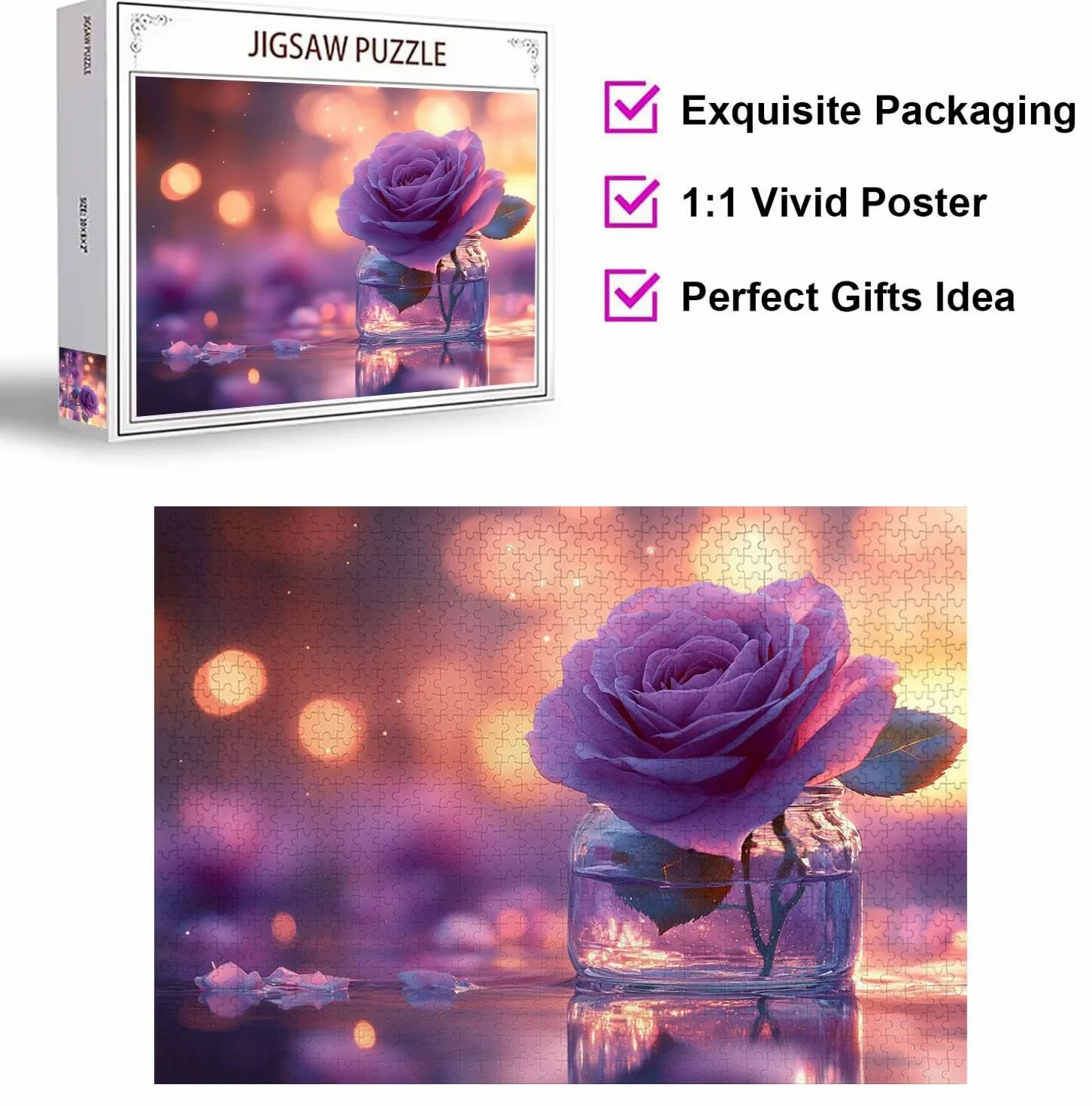 Puzzle 4000 Pieces Rose Puzzle 3D, Adultes Classique Puzzles, n-540 | Vase à fleurs Puzzles Défiants Jeu éducatif Comme Cadeau et Décoration Murale, Activité Familiale, Détente et Divertissement