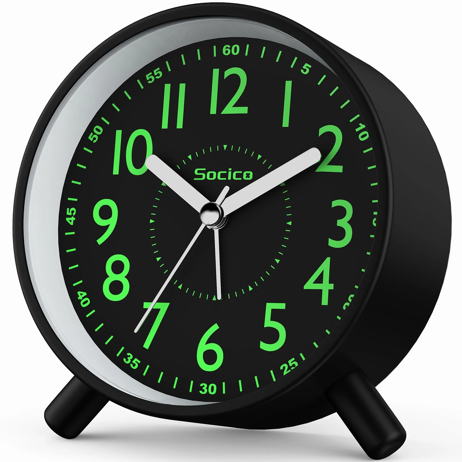 SOCICO Réveil Analogique Horloge de Chevet Rétro Ronde Métal Piles Veilleuse Fonction Snooze Noir