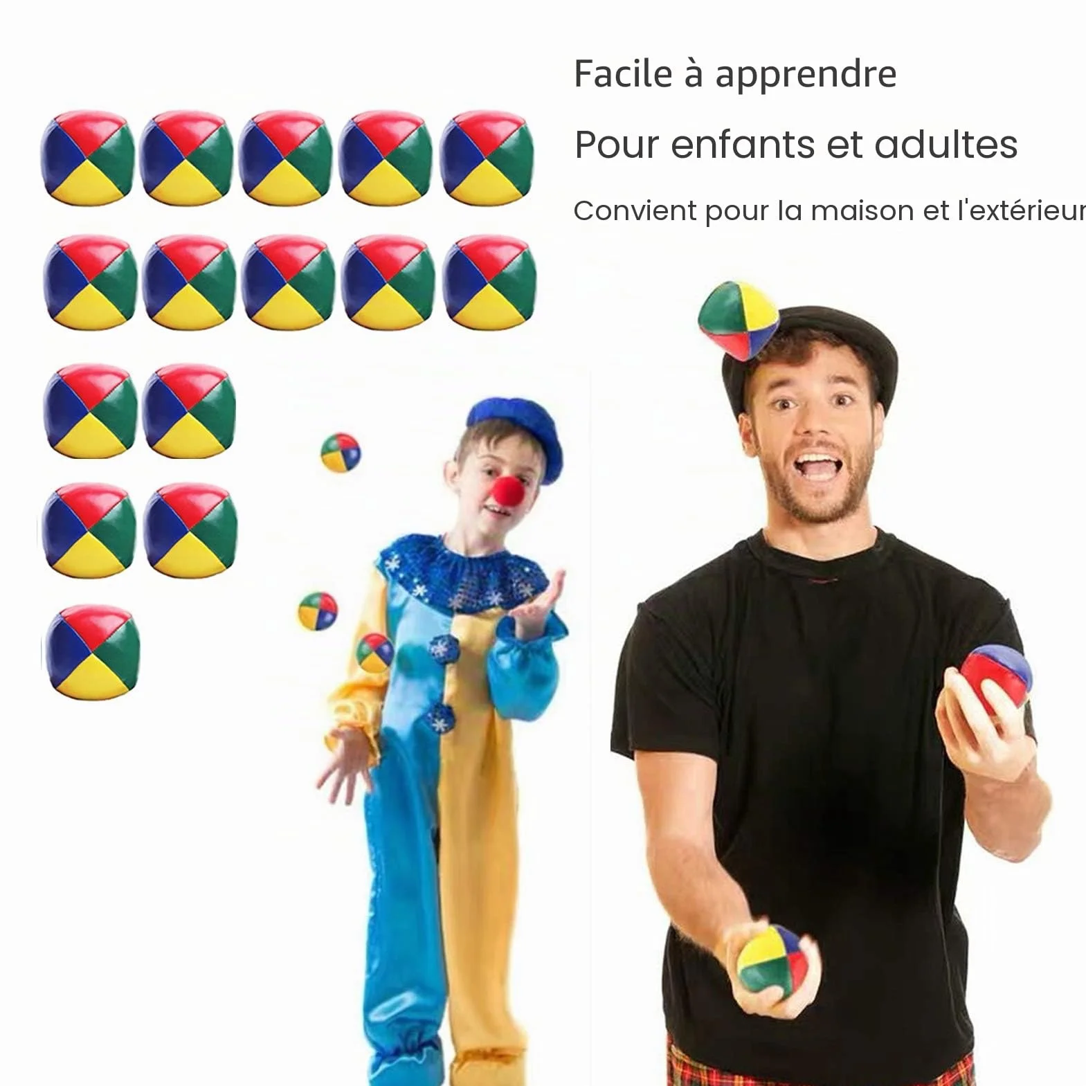 Ensemble de Balles de Jonglage 15Pcs, Jeux de Balle Colorées pour Enfants Adultes Débutants avec Sac de Rangement