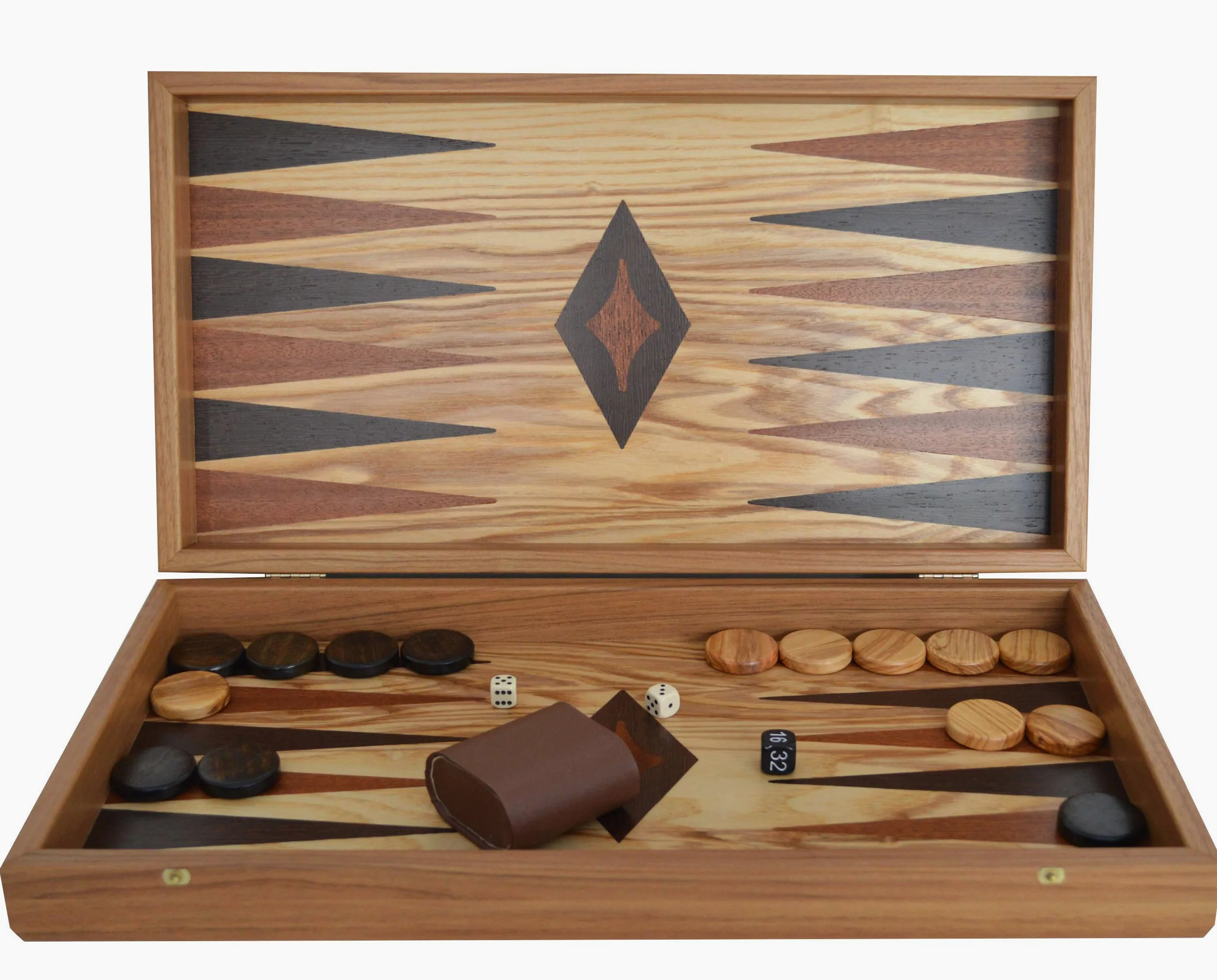 Manopoulos Traditional Olive Wood Backgammon Set - Olive Wood Chips