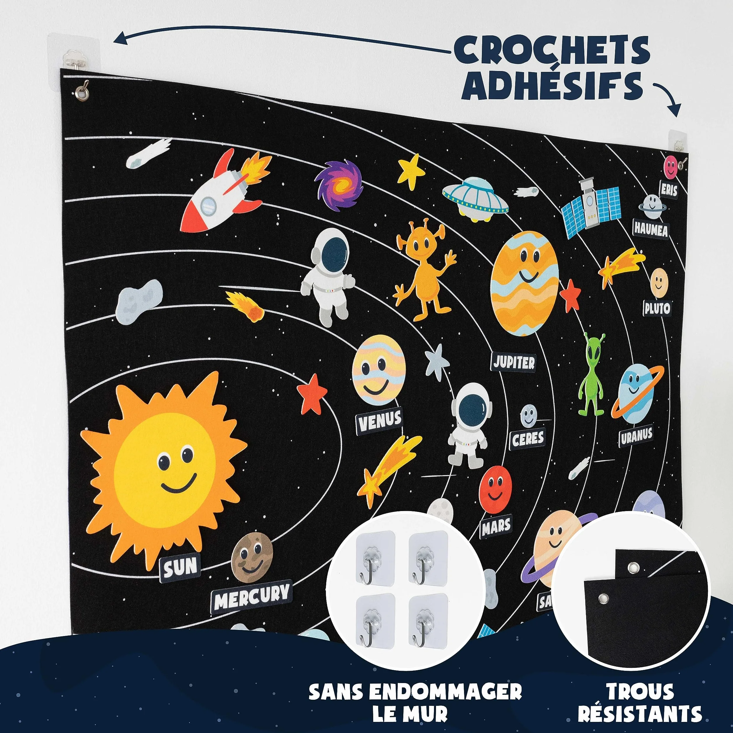 BONNYCO Systeme Solaire Enfant 61 Figurines Feutre Planetes Jouet Montessori Educatif Cadeau Garcon Espace 3 4 5 6 7 8 Ans