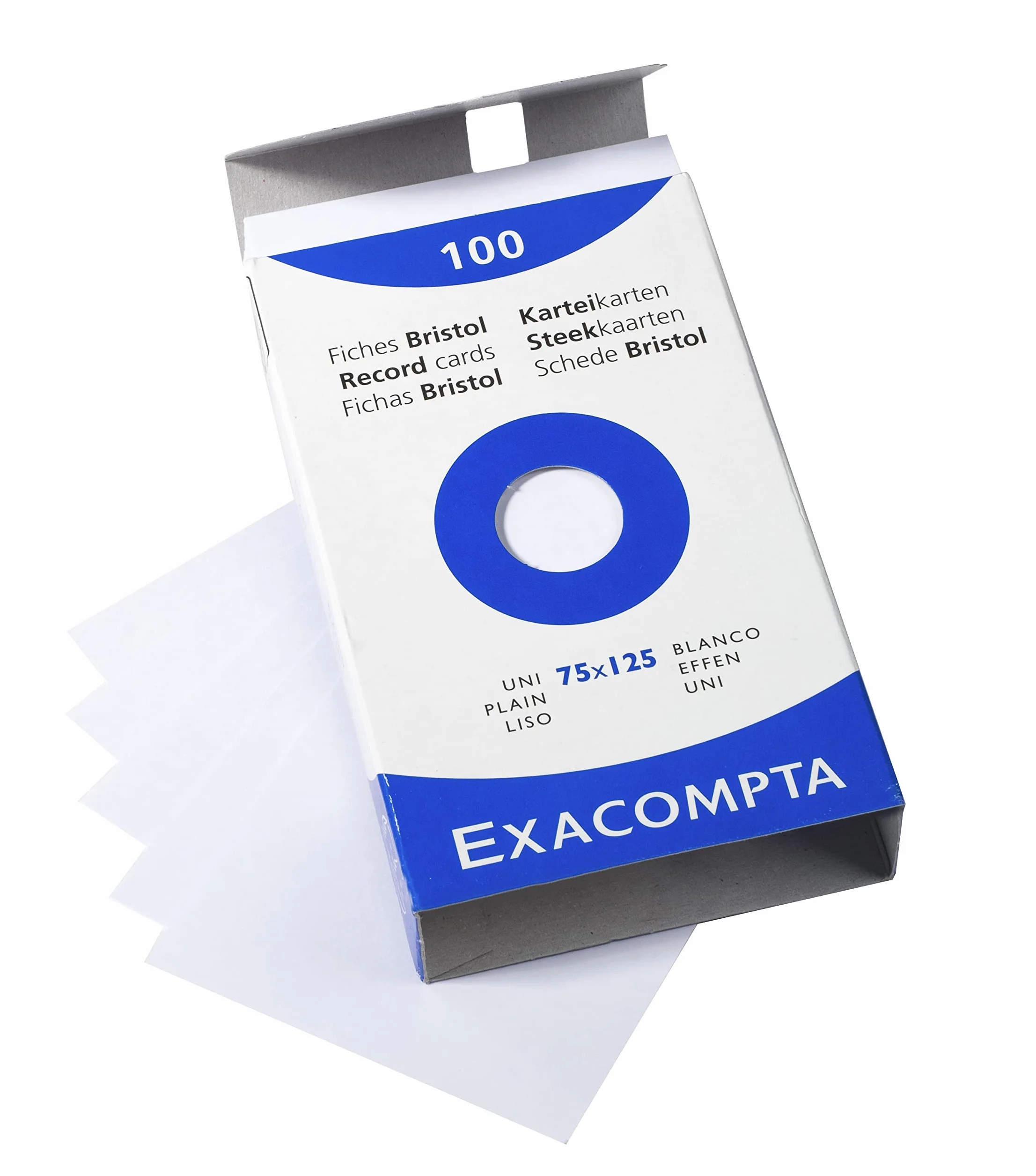 Exacompta Carton de 10 étuis de 100 fiches bristol unies non perforées 75 x 125 mm blanc