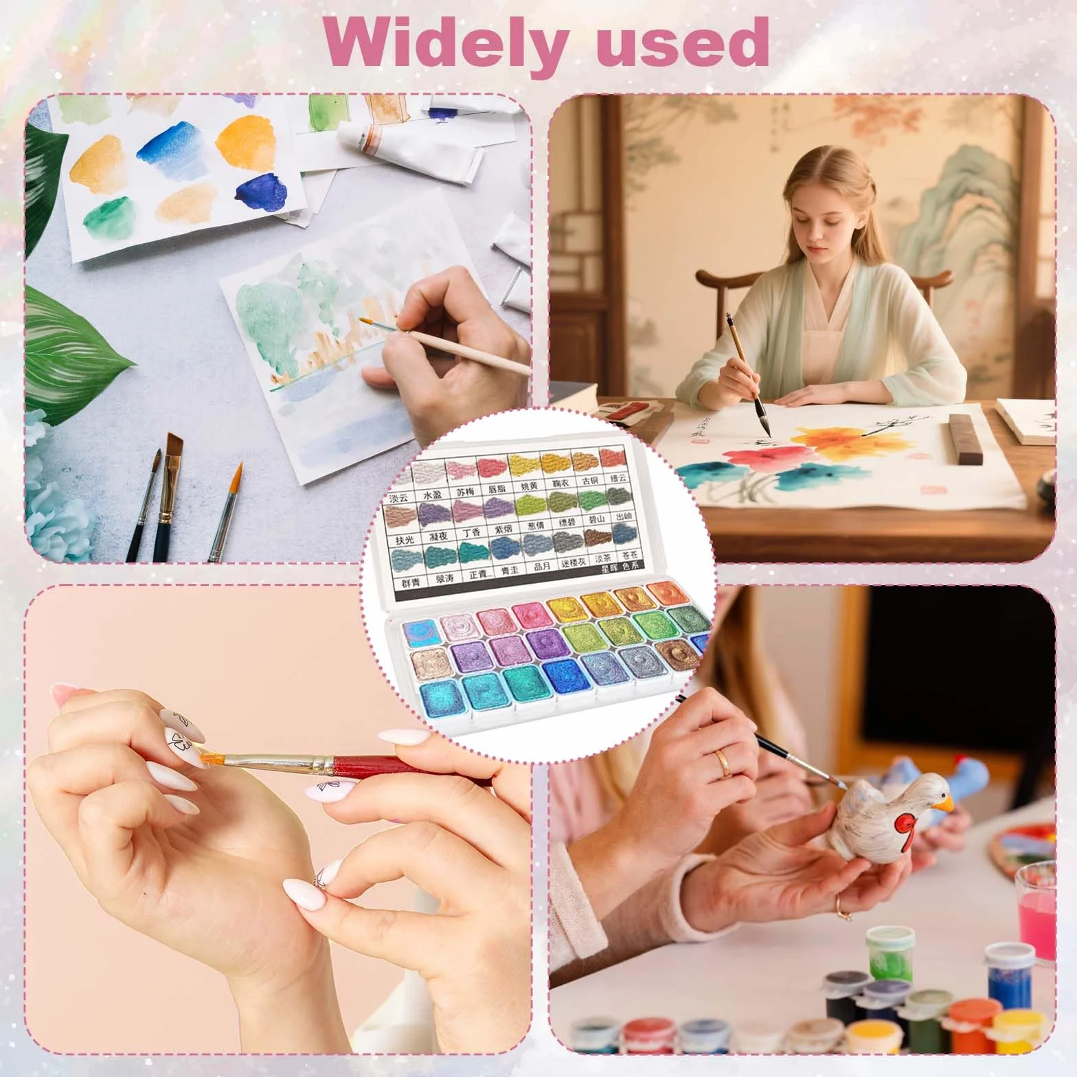 Peinture Aquarelle Nacrée 24 Couleurs, Ensemble Métallisé Paillettes Minérales pour Nail Art