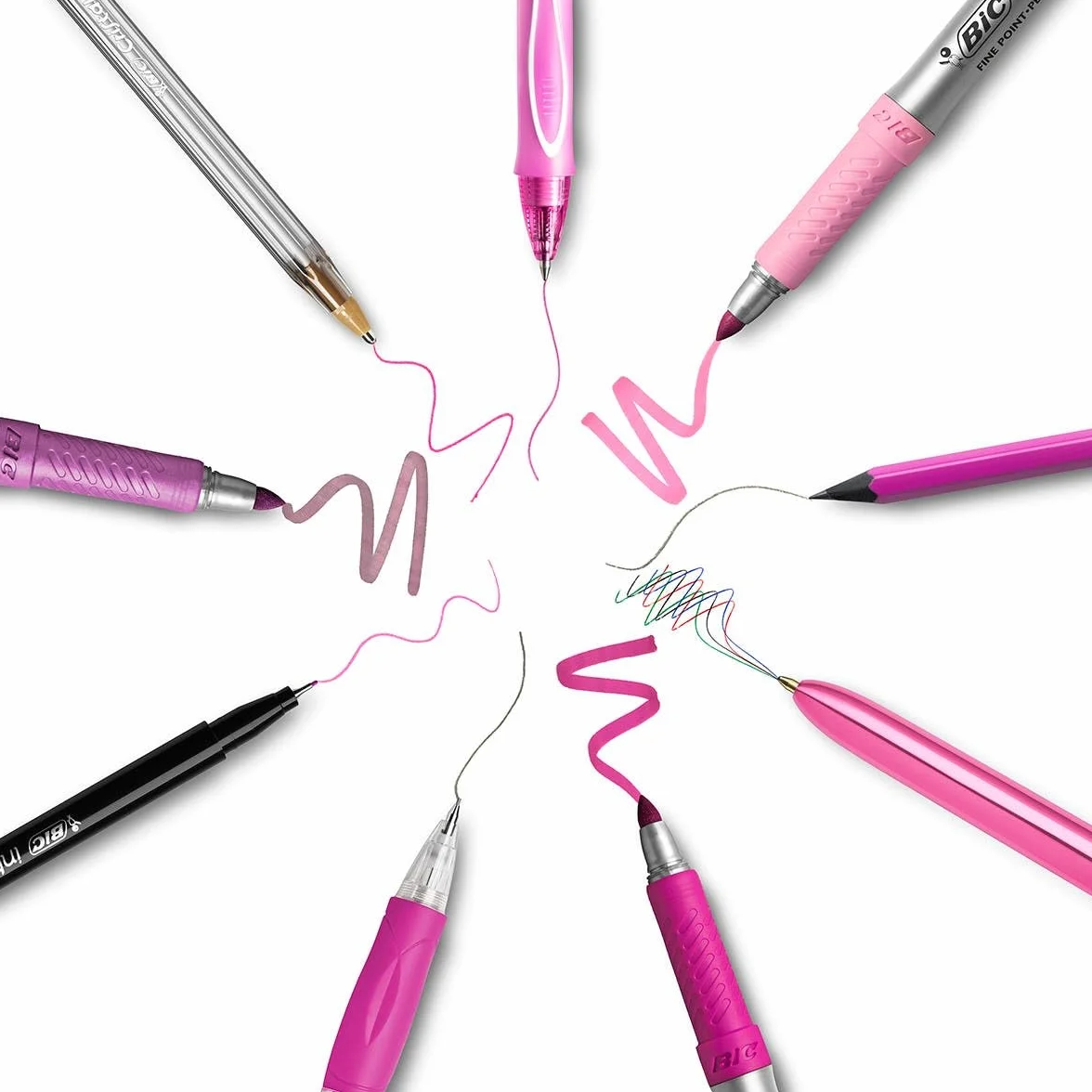 BIC Party Set - Trousse, Stylos-Bille, Stylo Gel Effaçable, Crayon à Papier, Stylo Feutre, Marqueurs Permanents, Porte-Mines