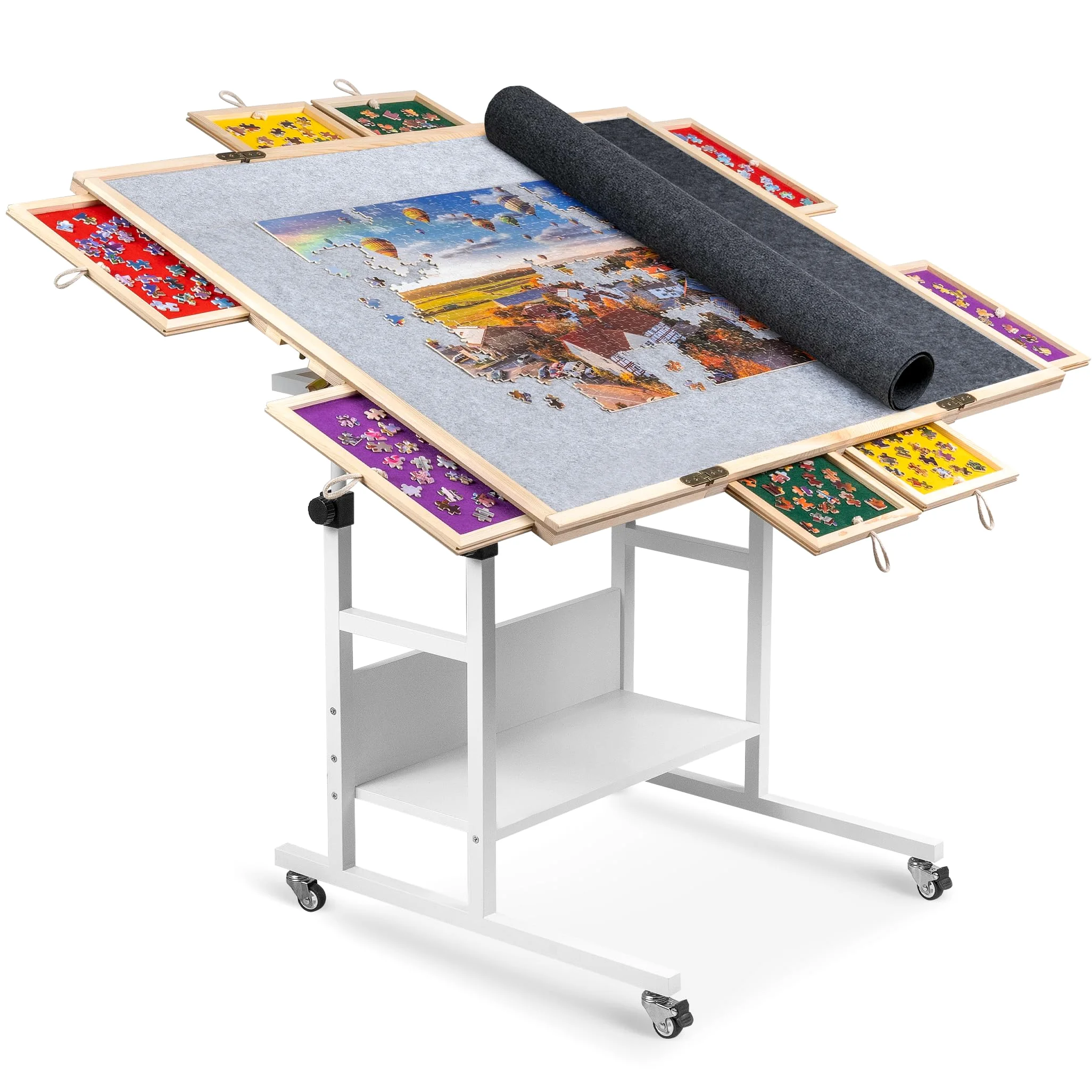 Becko US Plateau de puzzle de 2000 pièces avec inclinaison et rotation, 8 tiroirs de rangement, couvercle, plateau pliable avec 5 angles d’inclinaison, réglage de la hauteur, pour puzzles