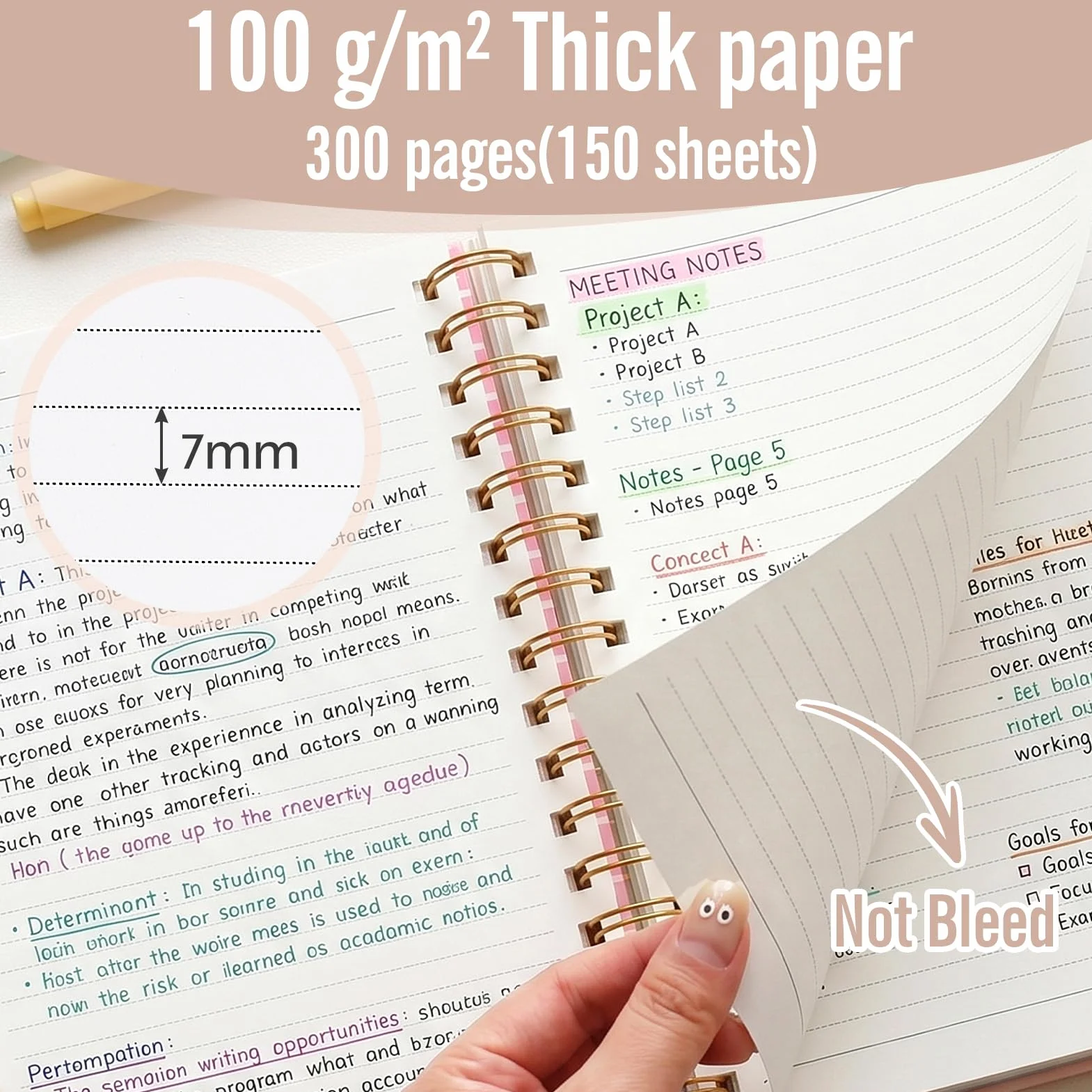 Cahier A4 ligné 300 pages 100 g/m² couverture rigide reliure spirale 5 intercalaires amovibles
