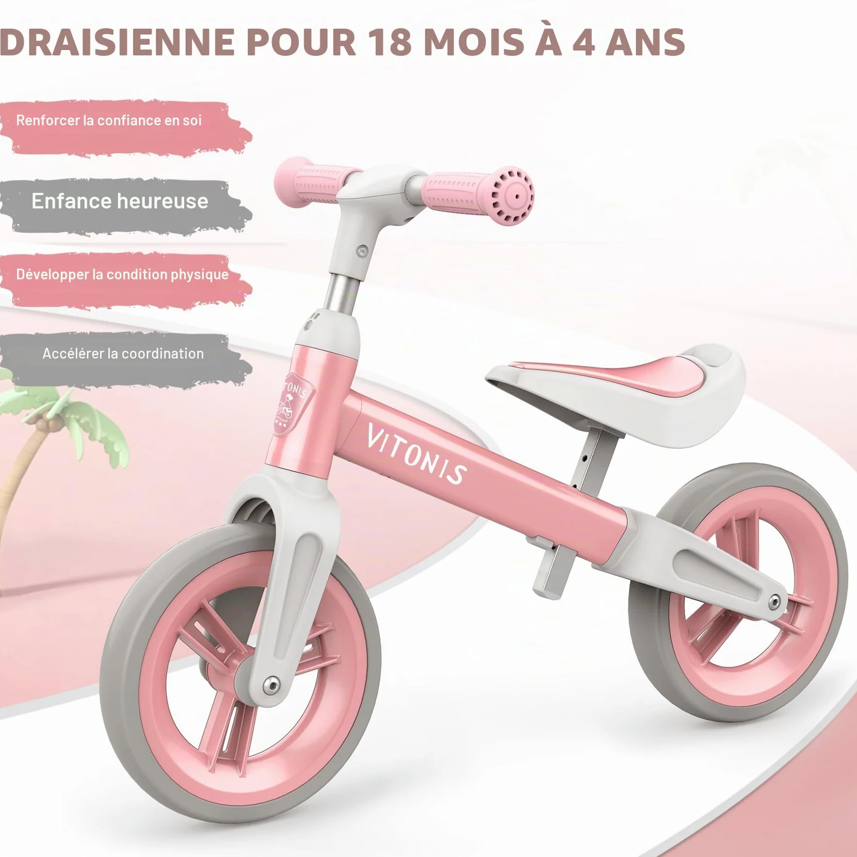 Draisienne Enfants 1.5-4 Ans 25 kg Volant Selle Réglables Antivol Direction Vélo d'Équilibre pour Garçons Filles