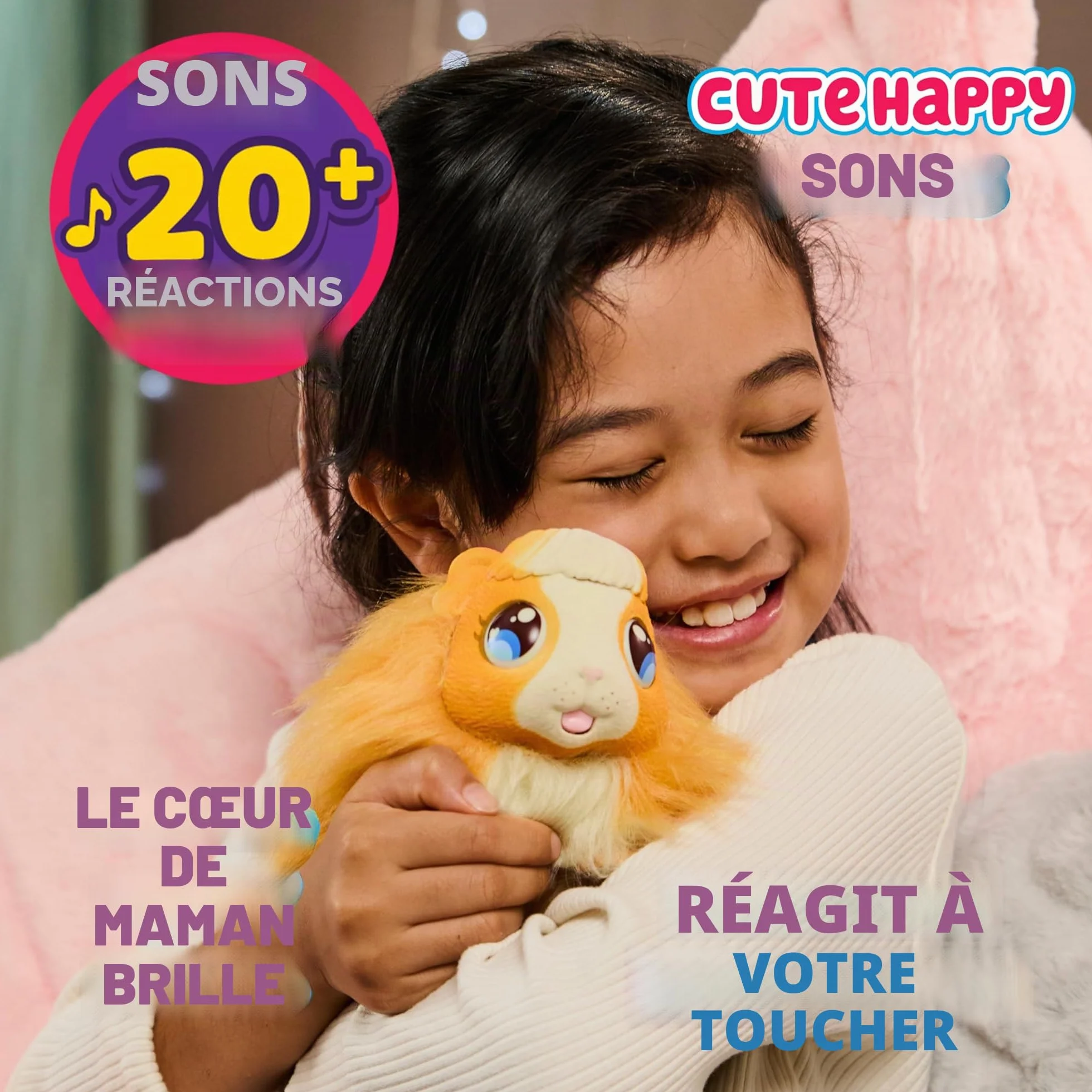 LLP Little Live Pets Mama Surprise Maman Cochon d’Inde Interactive Pelage Doux avec Clapier et 3 Bébés Surprises Sons et Réactions