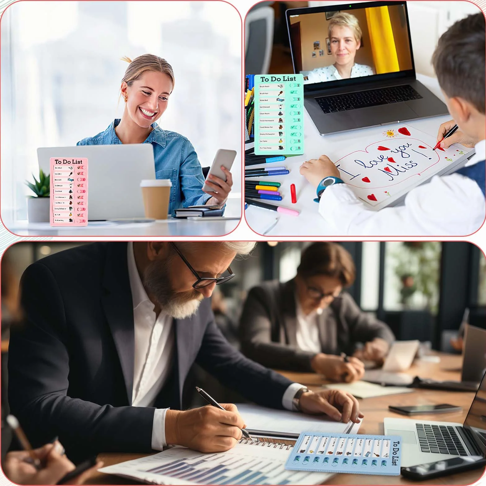 Litimkat Lot de 4 Tableau Memo Checklist avec 10 Papiers Effaçables à Sec