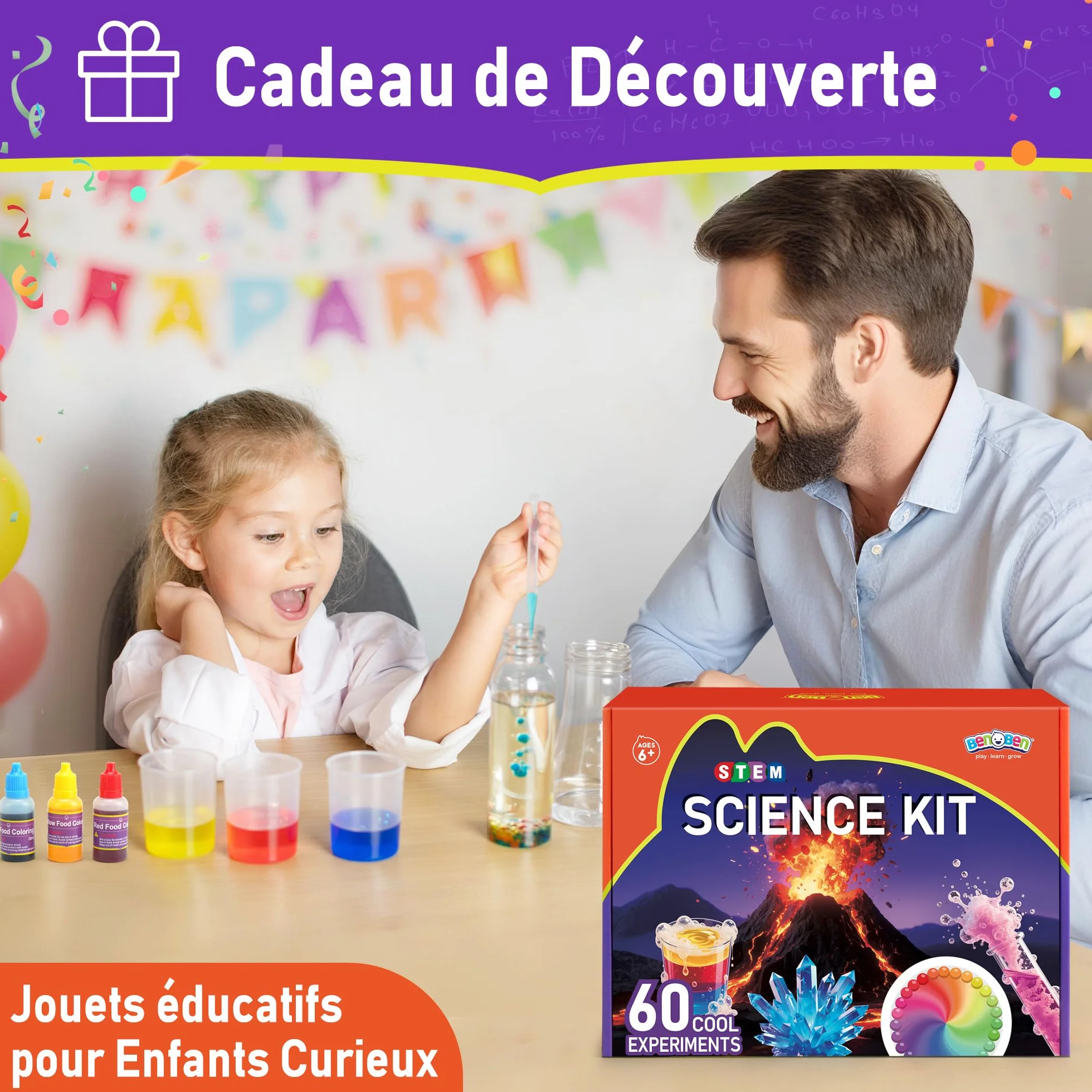 BenBen 60+ Expériences Scientifiques pour Enfants, Laboratoire de Chimie, Jeux éducatifs Cadeau pour Garçons Filles 6-10 Ans