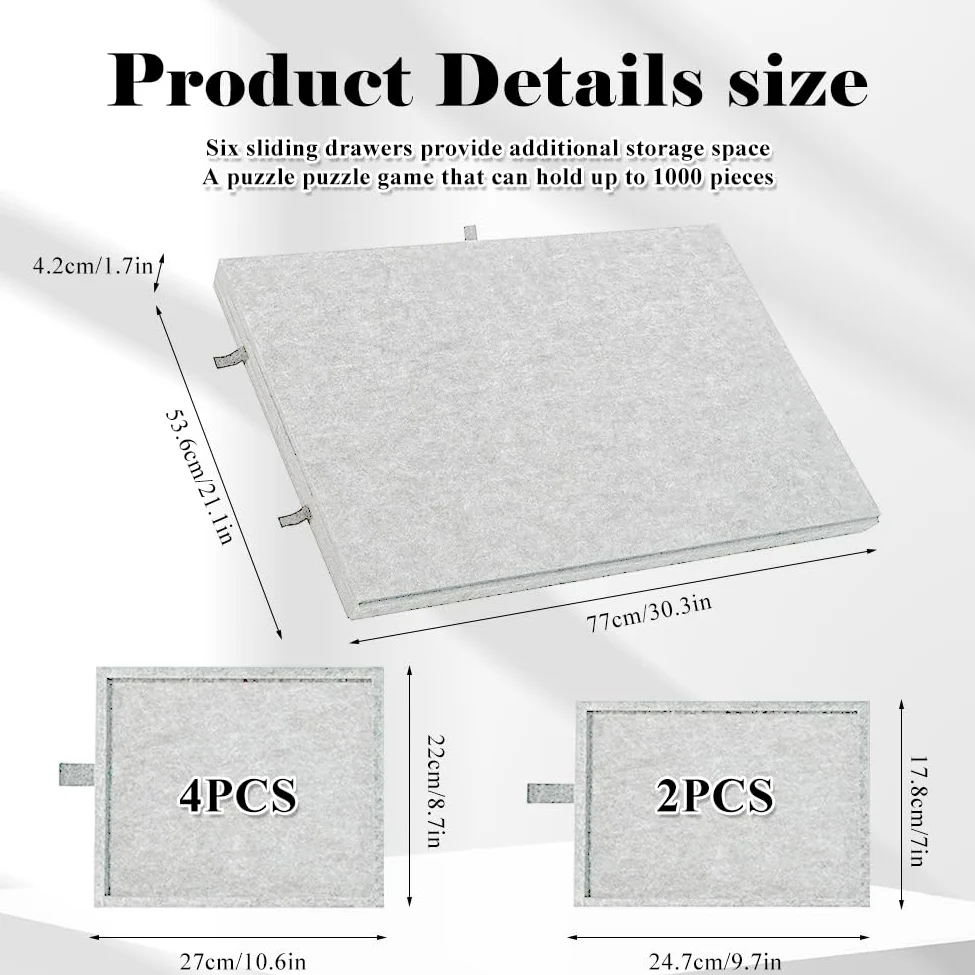 Table de puzzle inclinable pour 1000 pièces, en feutre léger avec 6 tiroirs de tri, portable, avec support et couvercle réglables, gris argenté