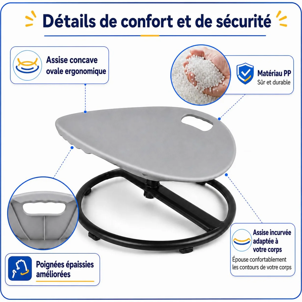 TopHomer Chaise d'équilibre rotative pour enfants – Siège pivotant 360° autisme TDAH, soulagement mal des transports, poignées sécurité base stable
