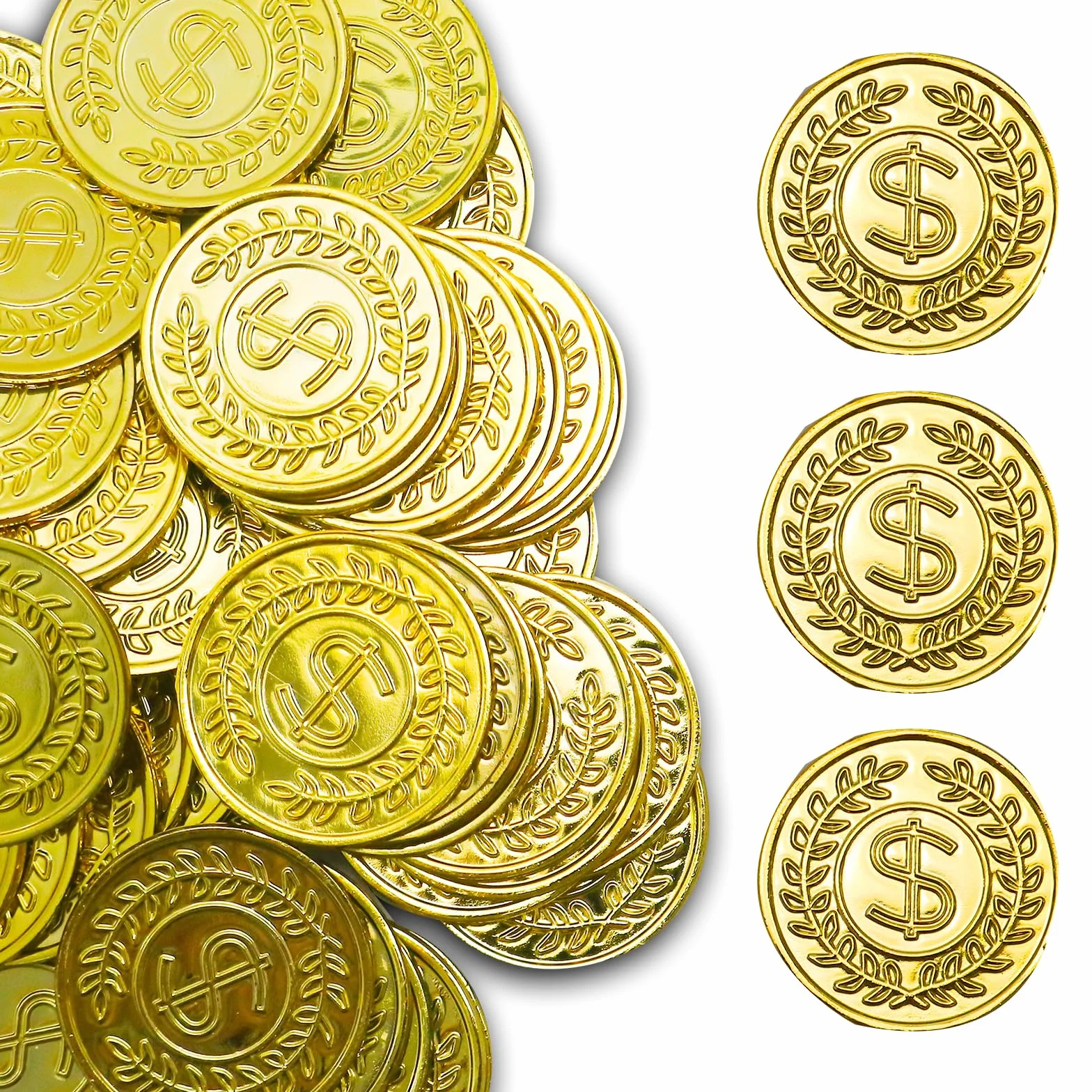 Pièces d'or en plastique jouets 100 pièces pour chasses au trésor et cadeaux de fête