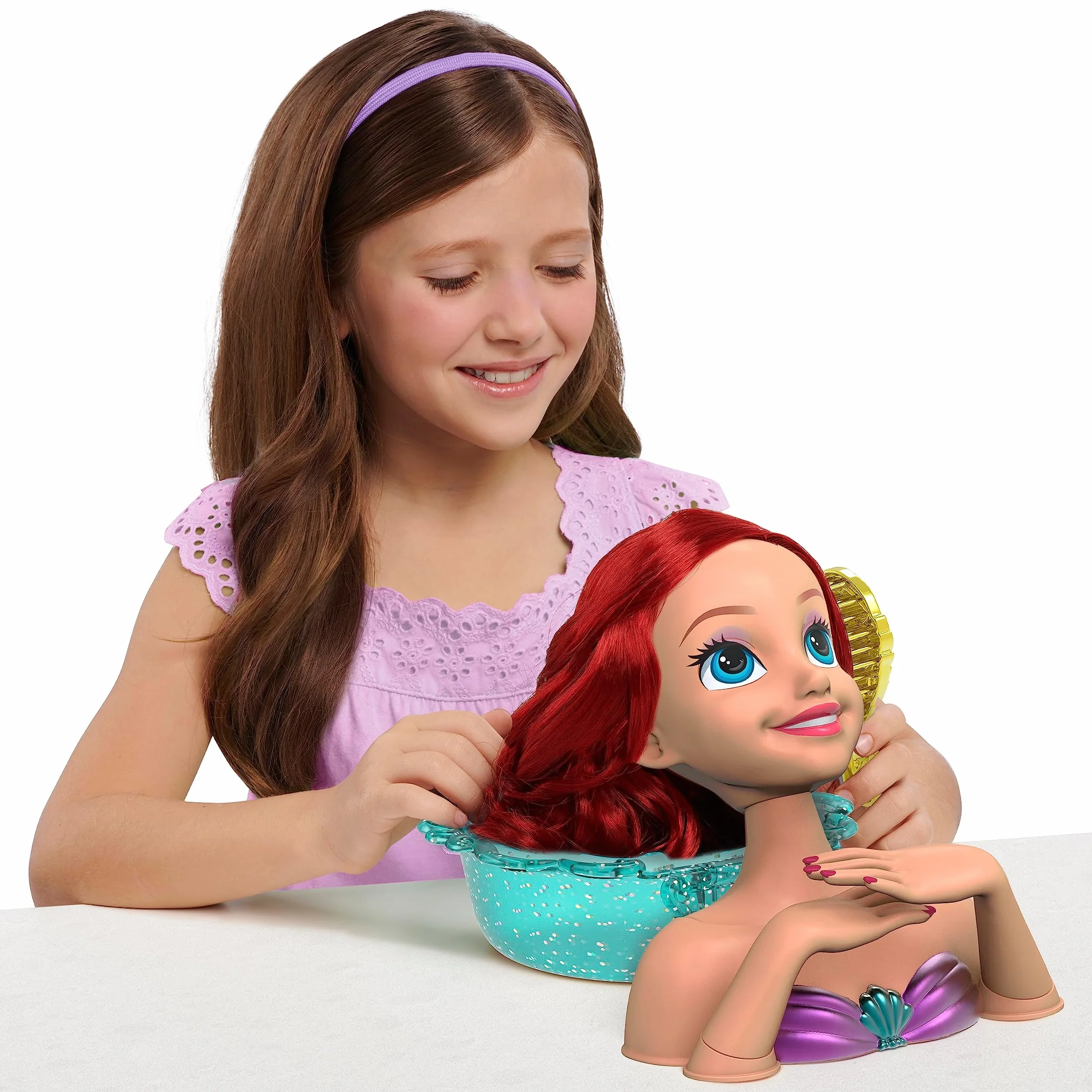 Just Play Tête à coiffer Ariel Scintillante Princesses Disney 20 cm 20 Accessoires Chevelure rousse