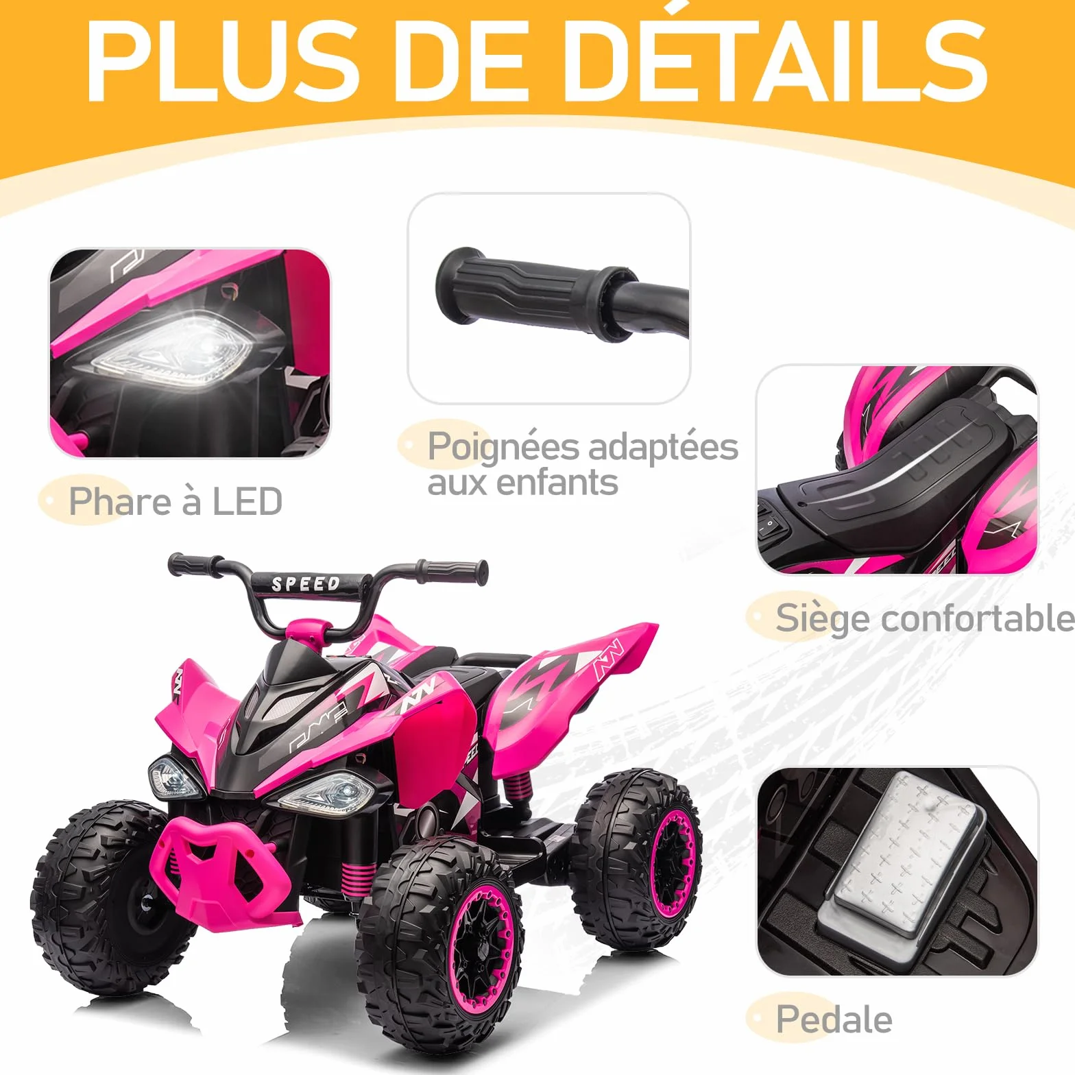 LALAHO Quad Électrique Enfants 12V Voiture Électrique avec LED et Musique ATV pour Enfant 3-8 Ans Rose
