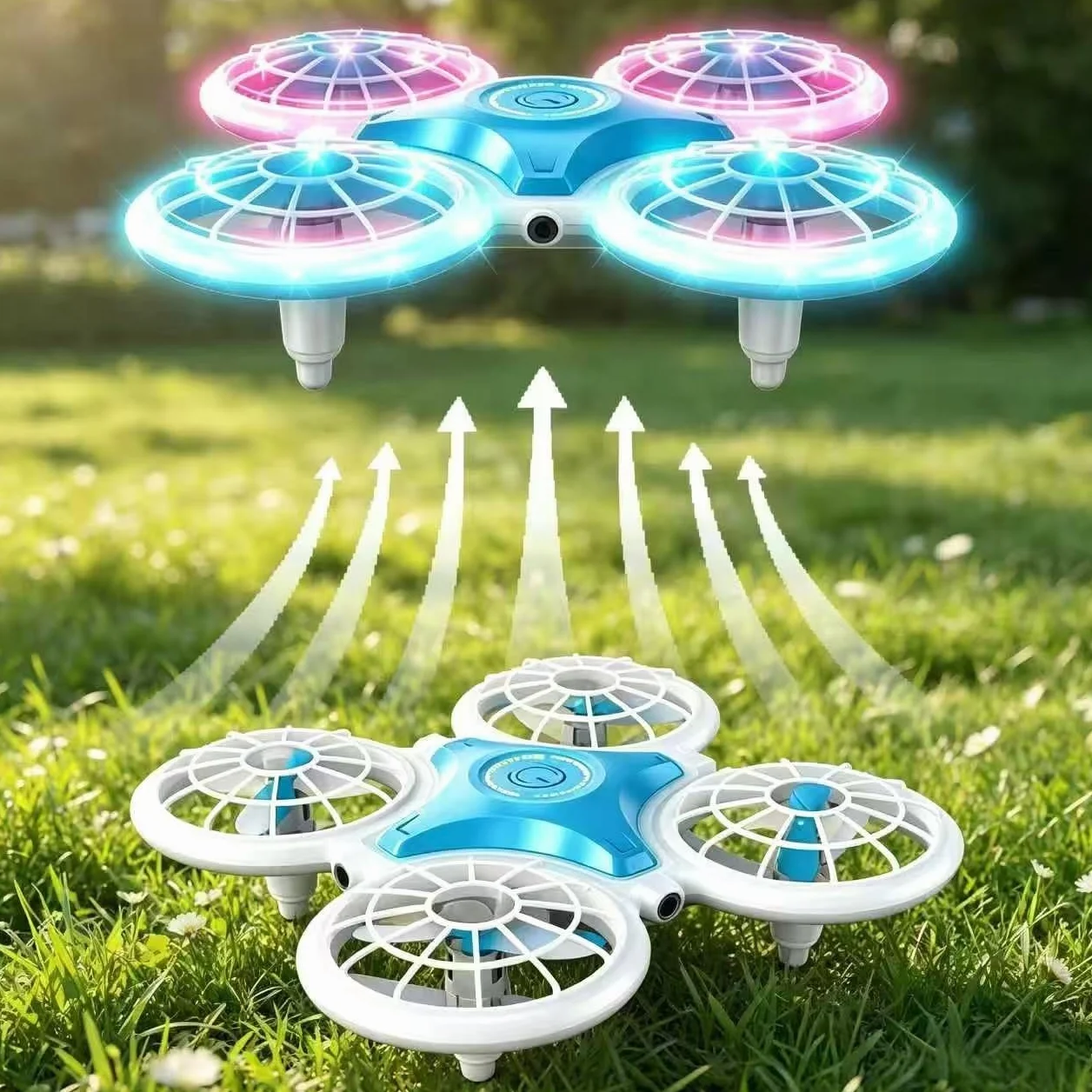 Mini Drone pour Enfants avec Télécommande, Jouet Avion LED 360° Flip, 3 Vitesses, Décollage à Une Touche, Idéal Cadeau Garçon Fille 6-10 Ans (Bleu)
