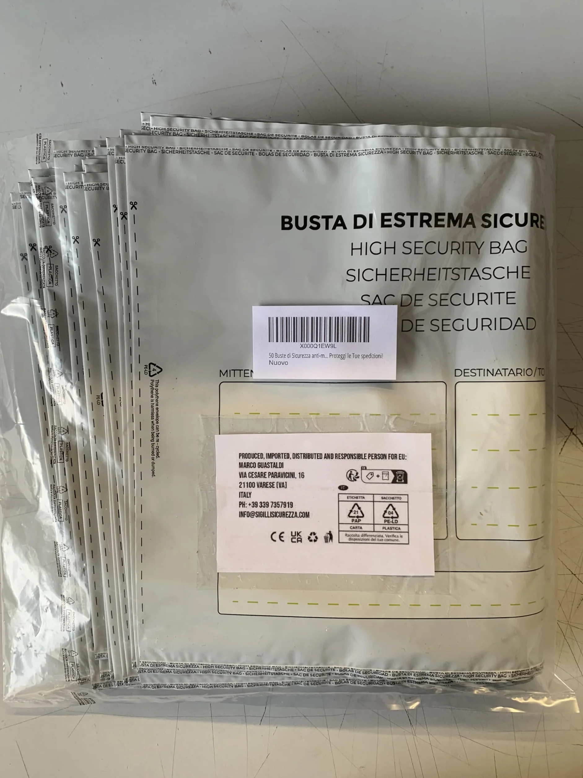 Enveloppes de sécurité à usage unique avec fermeture autoadhésive et ruban anti-fraude pour transport de fonds
