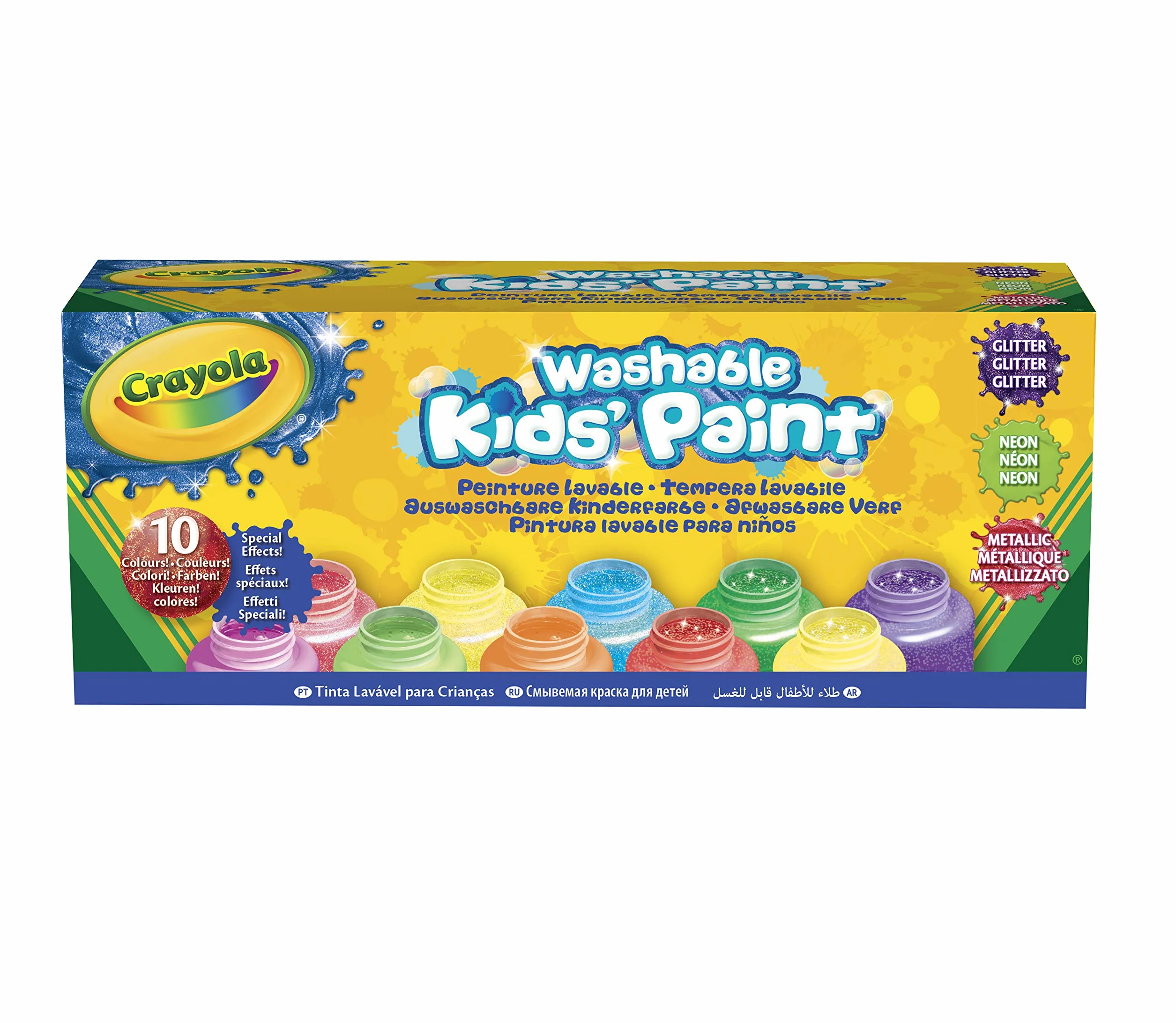 CRAYOLA 10 Gouaches lavables Effets spéciaux Neon Glitter Metal 59 ml Lot de 10