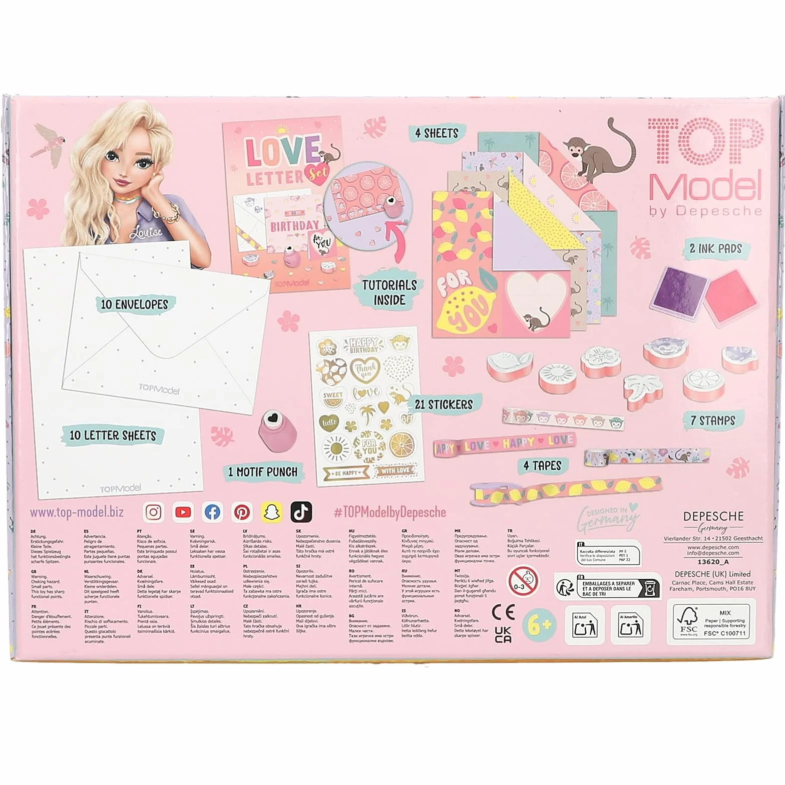 Depesche TOPModel Juicy Papier à Lettres Set en Boîte avec Feuilles, Enveloppes et Autocollants