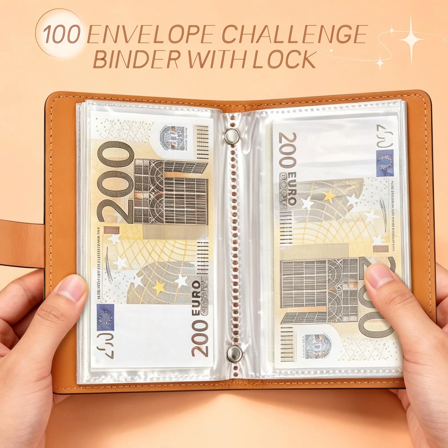 Classeur d'épargne à 100 enveloppes avec cadenas, Carnet de défis d'épargne, Planificateur de budget (noir)