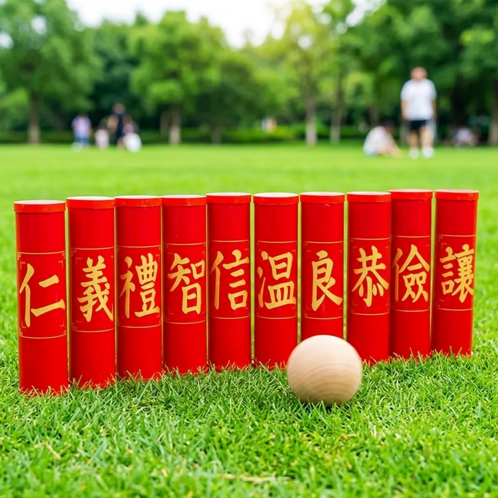 Jeu Quilles en Bois, Bowling Jardin pour Adulte, Jeu d'Extérieur en Plein Air, Traditionnel