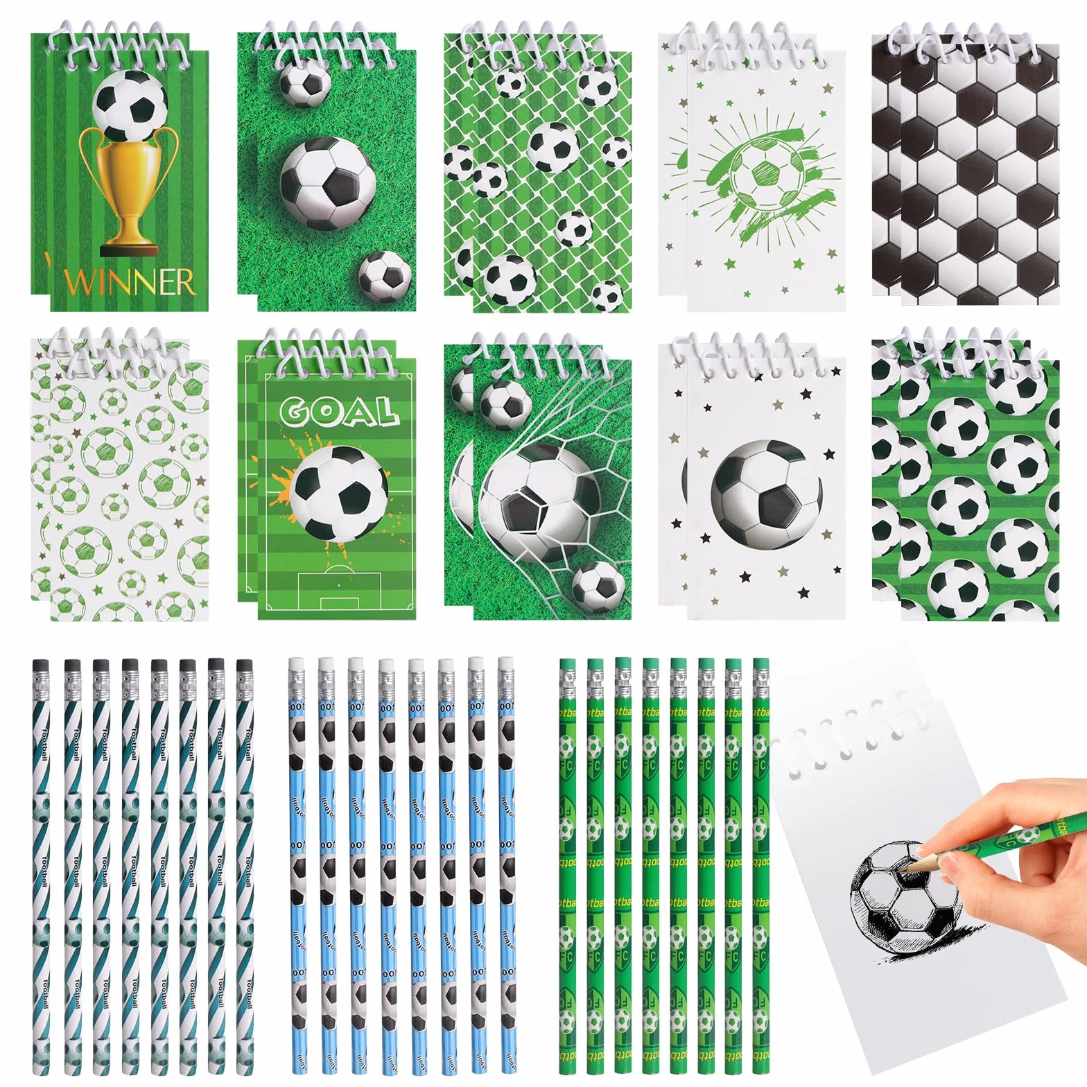 Carnet de notes football 20 pièces 24 crayons pour anniversaire fête classe fournitures bureau