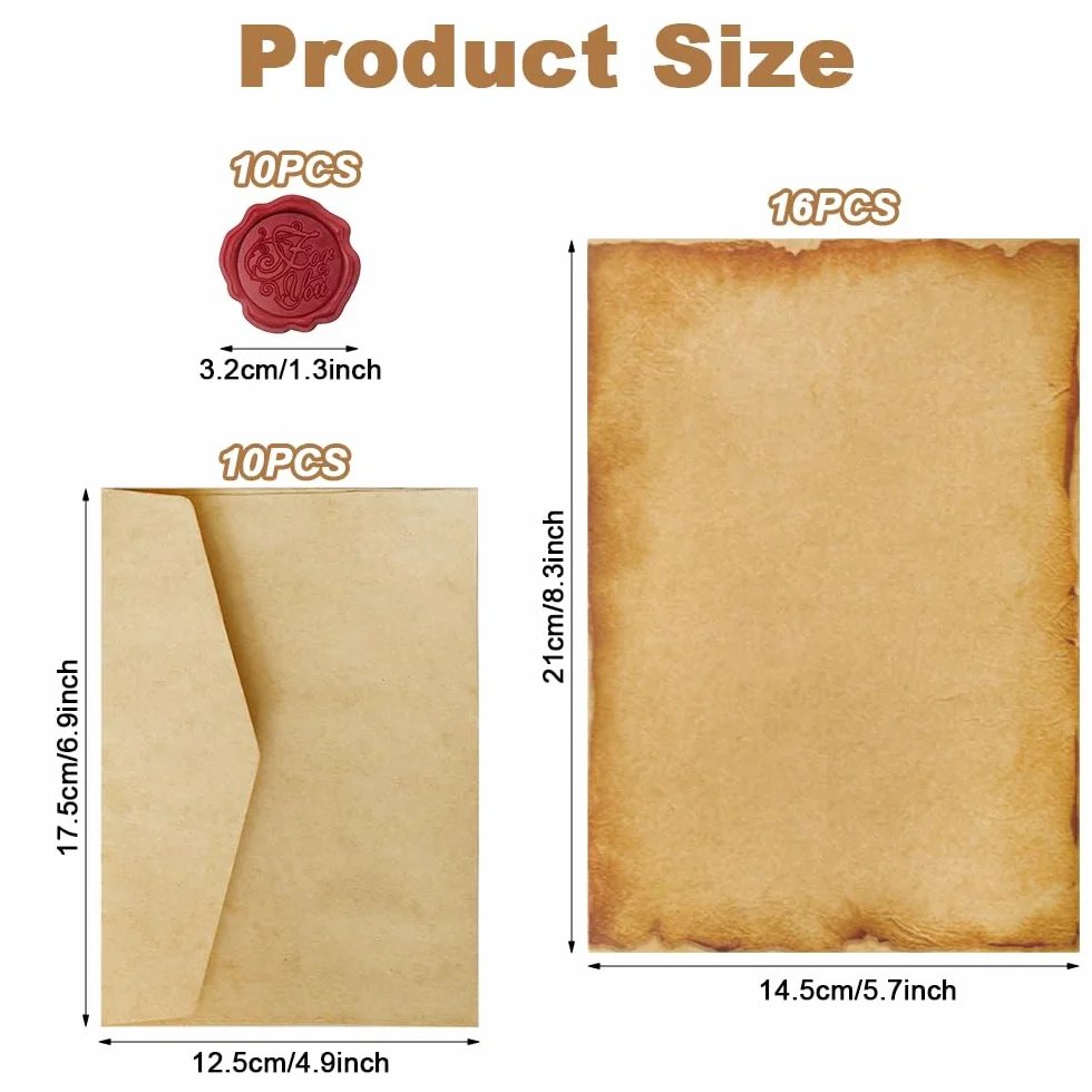Ensemble De Papeterie Vintage 16 Papiers 10 Enveloppes Anciennes 10 Autocollants Sceau En Cire pour Mariages Invitations Cartes