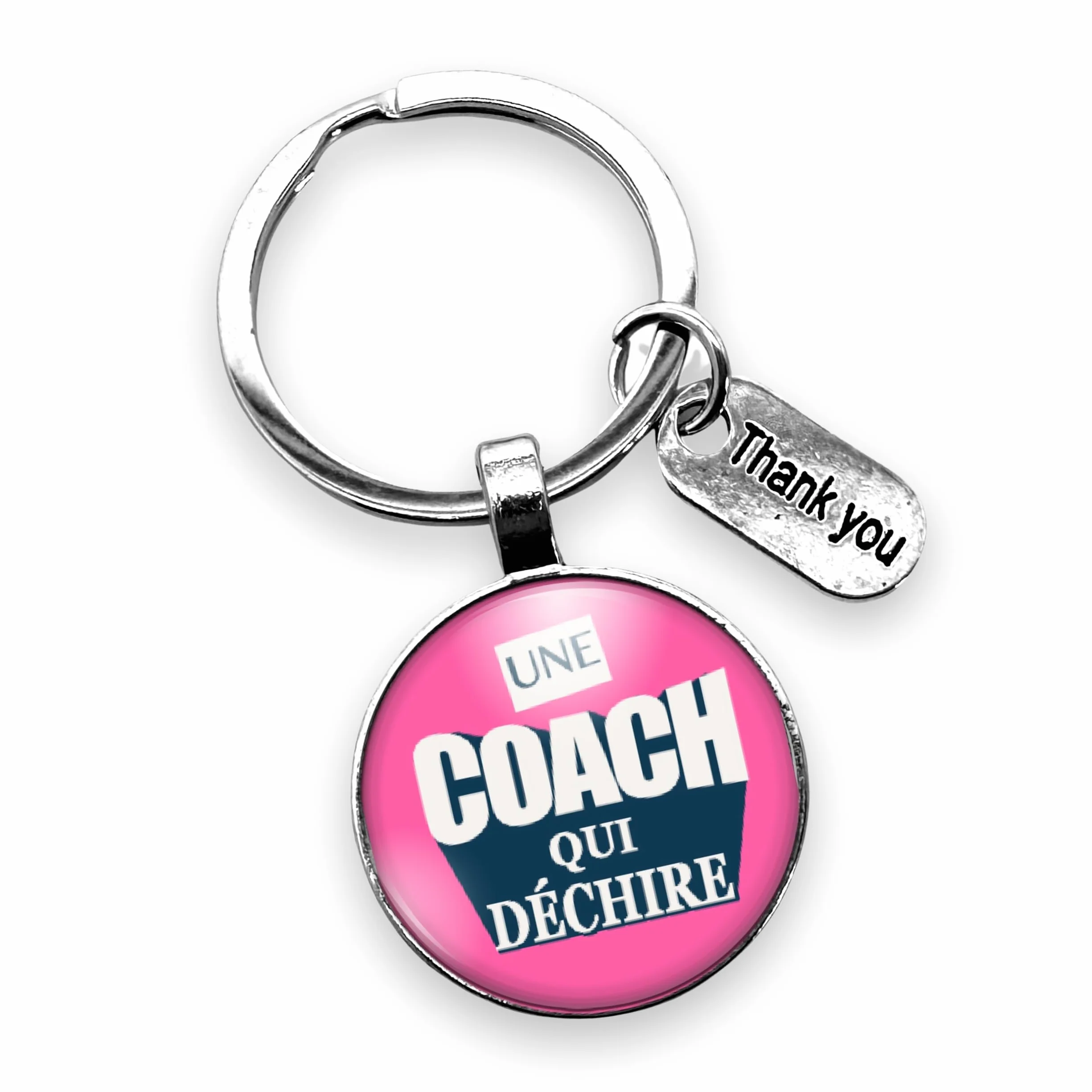 Porte-clés Coach qui déchire avec cabochon et breloques Thank you – Cadeau pour coach sportif ou de vie, entraîneuse