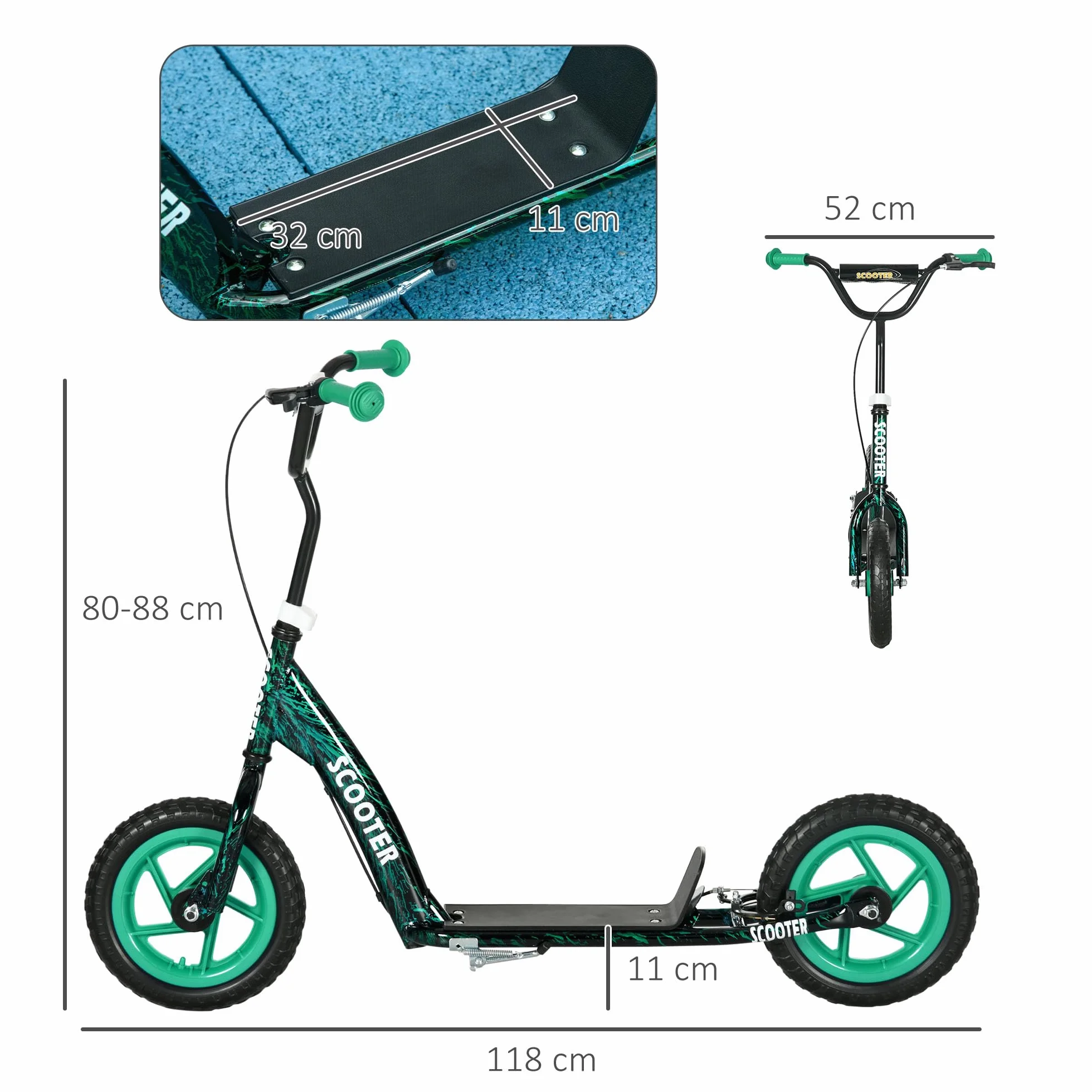 AIYAPLAY Trottinette Enfant 6-12 Ans Grandes Roues 30 cm Hauteur Réglable Frein Arrière Béquille