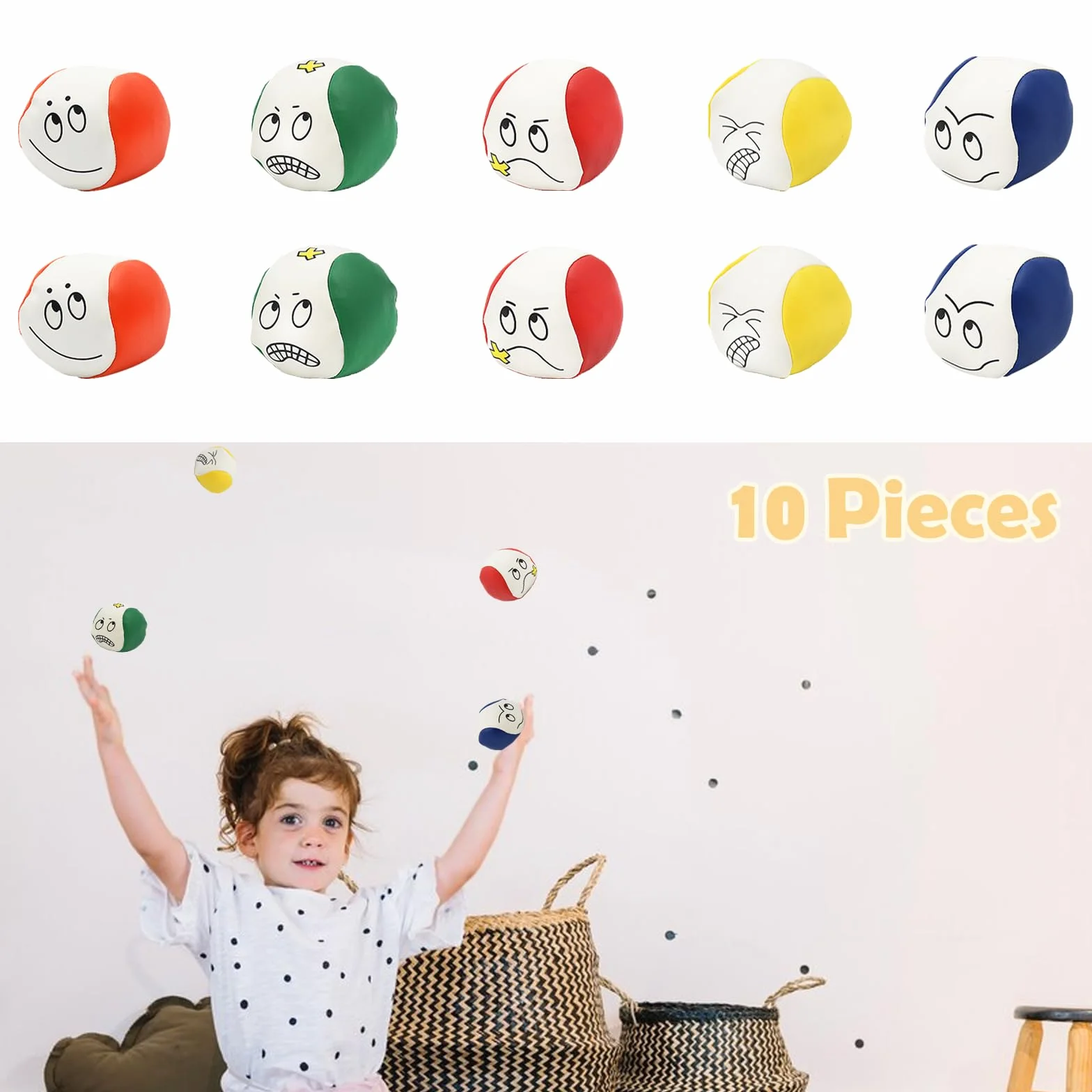 Balles de Jonglage Lot de 10 pour Débutants et Adultes, PVC Doux Colorées Intérieur Extérieur