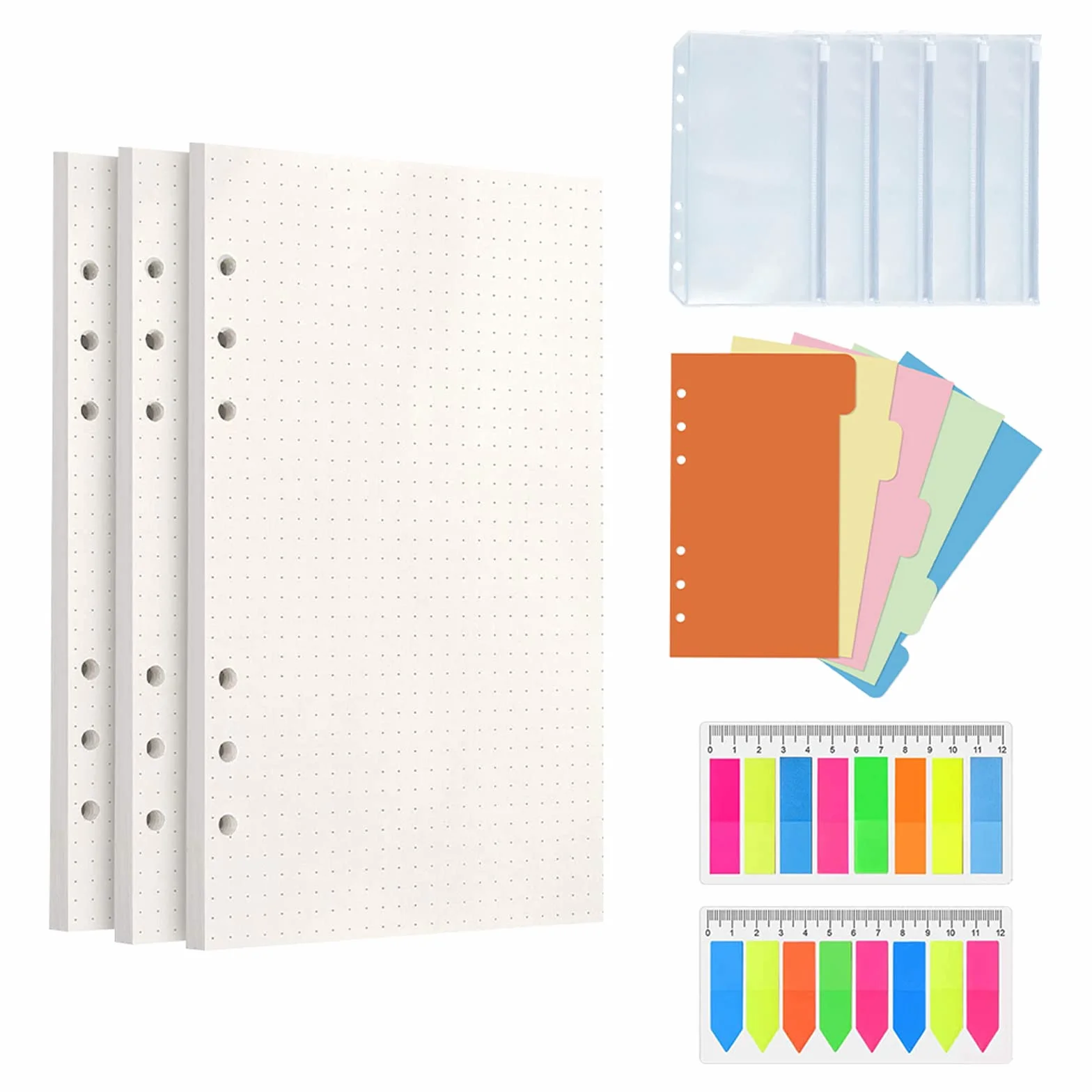 Comioke Lot de feuilles de notes rechargeables A6 classeur à anneaux 6 trous