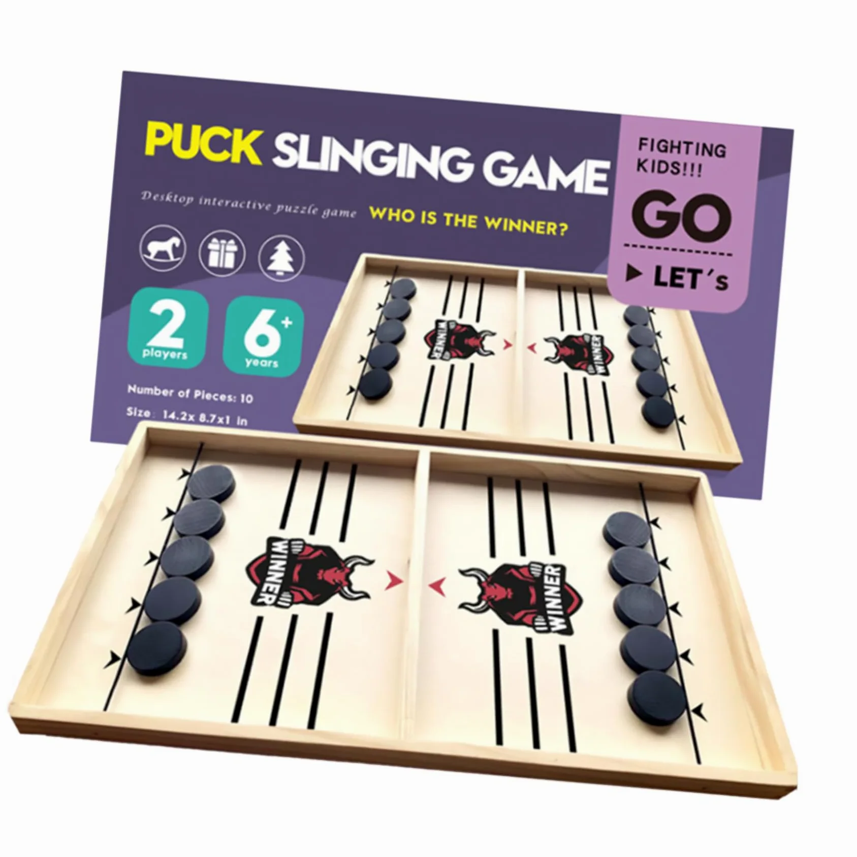 BESTonZON Jeu de Société en Bois pour Garçon et Filles et Adultes Petit Format Jeu de Palets à Fronde Rapide Jouet Éducatif Interactif pour Bataille de Bureau en Famille